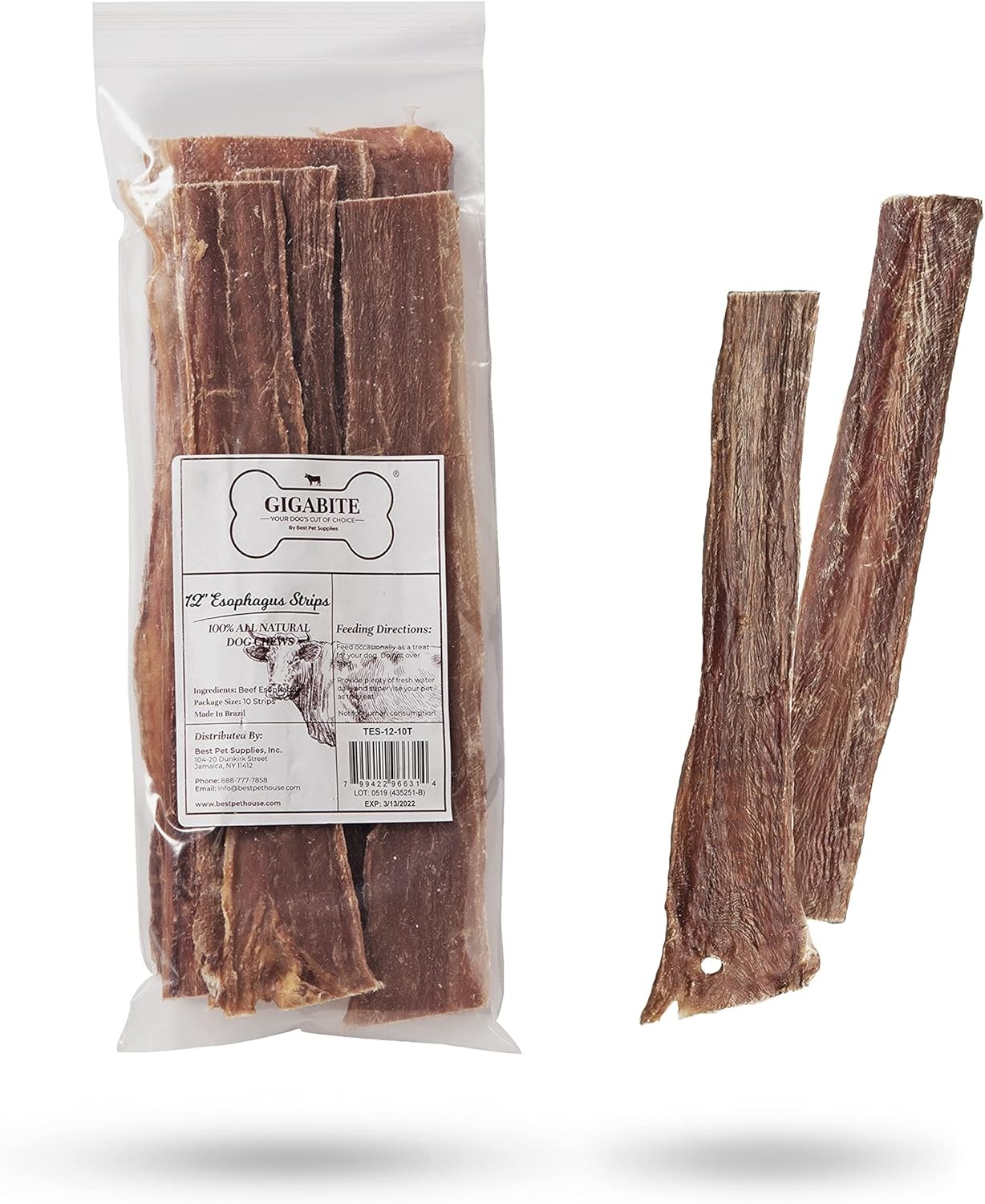 image:imageGigaBite Beef Esophagus Dog Treats Natural Gullet Sticks for Dogs High Protein Single Ingredient Dog Chews Rawhide Free Dental Dog Treats for All Dog Breeds Strips 10 inch Pack of 18Esophagus Strips 10