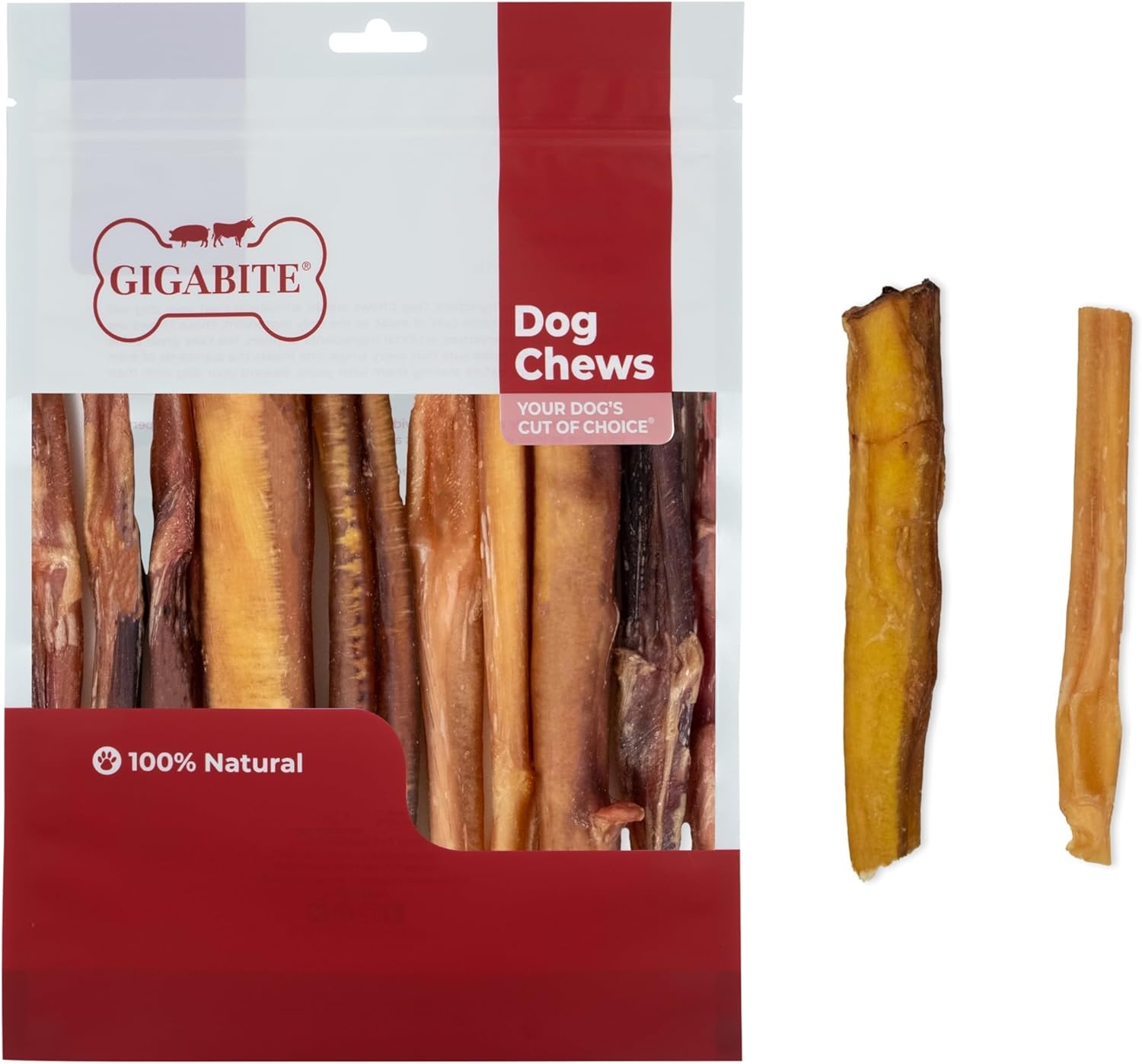 image:imageGigaBite Bully Sticks for Dogs All Natural Beef Pizzle Dog Chews Odor amp Rawhide Free Dog Treats Long Lasting High Protein Chews Digestible Dental Dog Treat Sticks Halfcut 6 Pack of 106inch
