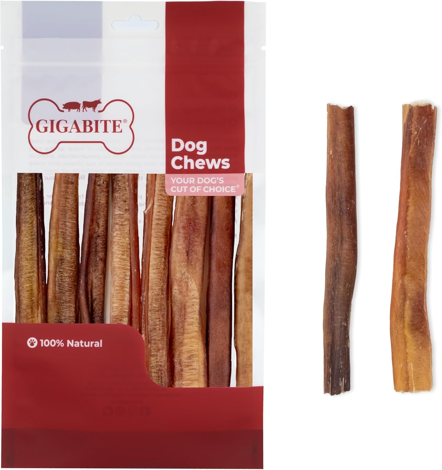 image:imageGigaBite Bully Sticks for Dogs All Natural Beef Pizzle Dog Chews Odor amp Rawhide Free Dog Treats Long Lasting High Protein Chews Digestible Dental Dog Treat Sticks Halfcut 6 Pack of 106inch