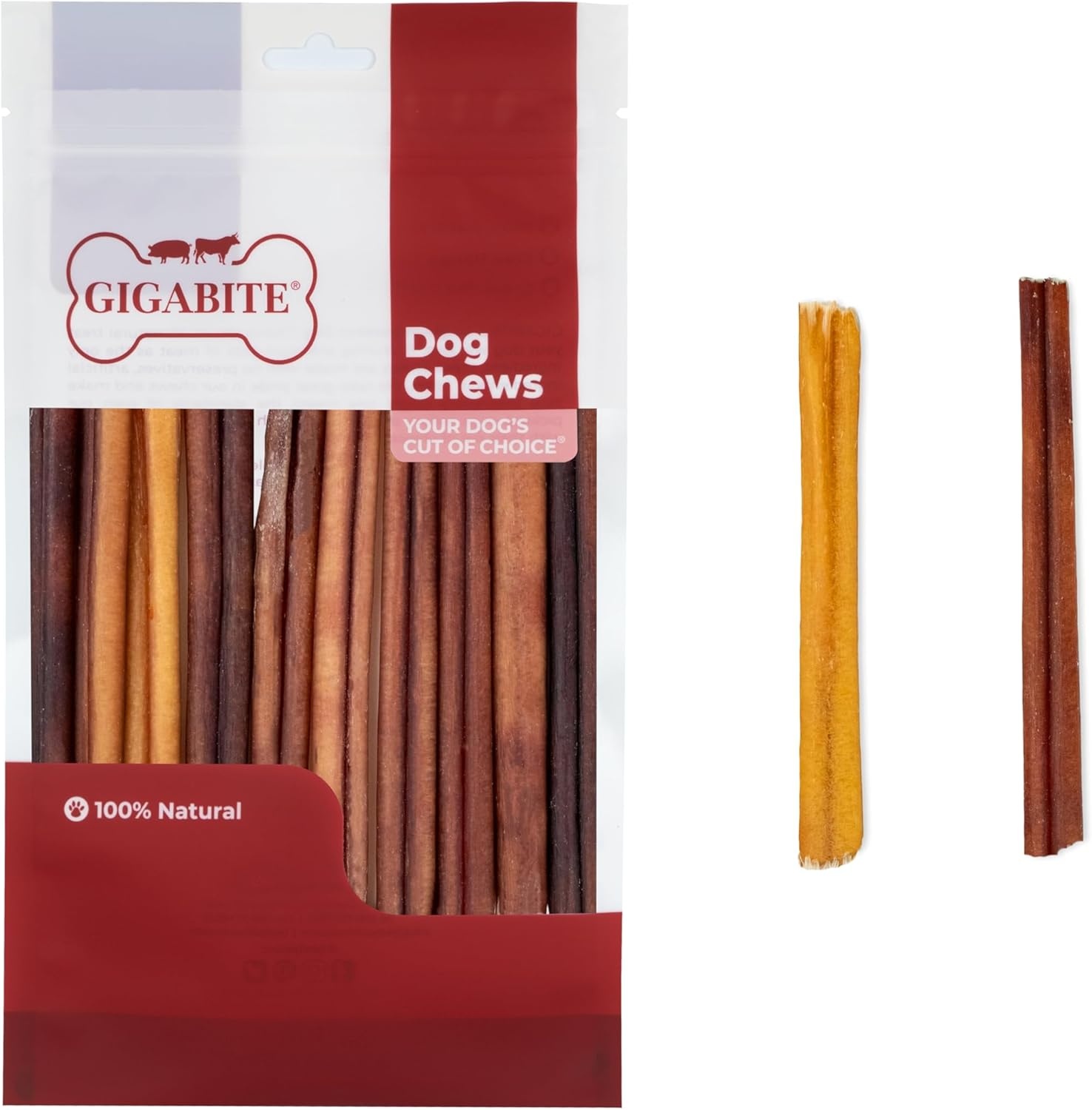 image:imageGigaBite Bully Sticks for Dogs All Natural Beef Pizzle Dog Chews Odor amp Rawhide Free Dog Treats Long Lasting High Protein Chews Digestible Dental Dog Treat Sticks Halfcut 6 Pack of 106inch