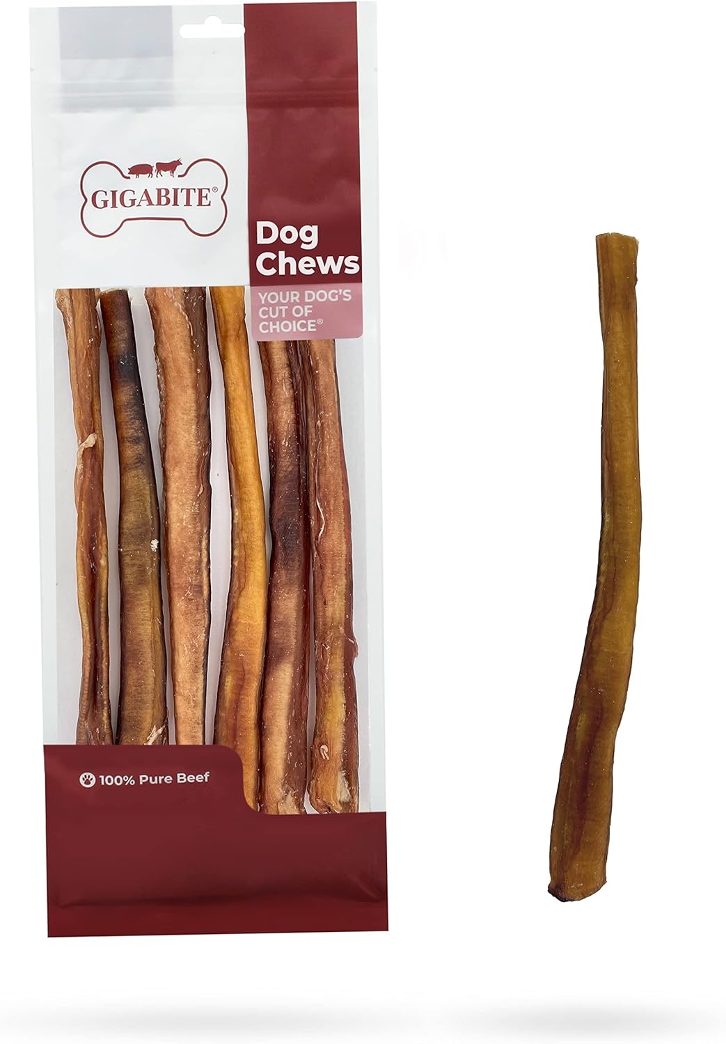 image:imageGigaBite Bully Sticks for Dogs All Natural Beef Pizzle Dog Chews Odor amp Rawhide Free Dog Treats Long Lasting High Protein Chews Digestible Dental Dog Treat Sticks Halfcut 6 Pack of 1012inch