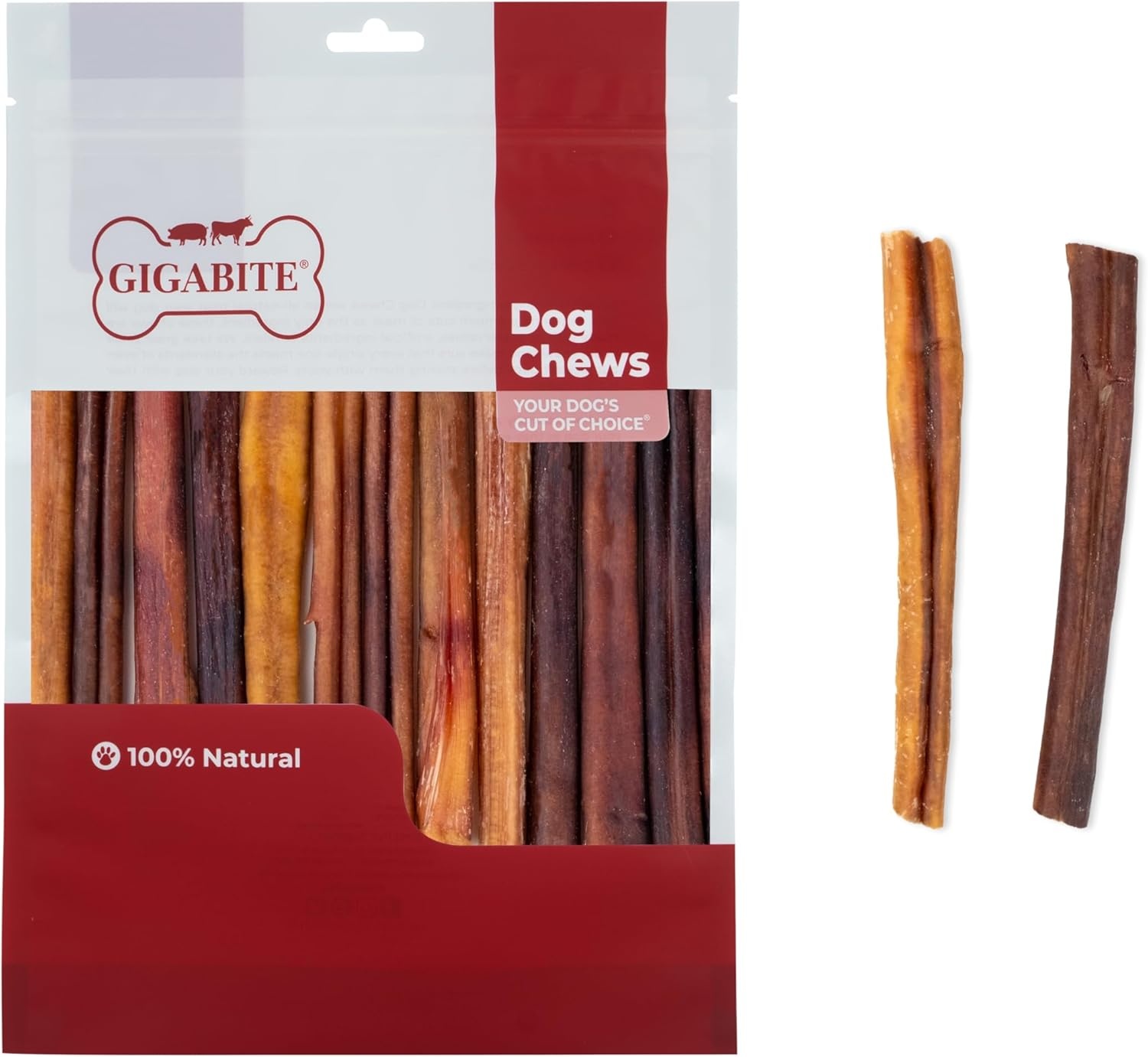 image:imageGigaBite Bully Sticks for Dogs All Natural Beef Pizzle Dog Chews Odor amp Rawhide Free Dog Treats Long Lasting High Protein Chews Digestible Dental Dog Treat Sticks Halfcut 6 Pack of 106inch