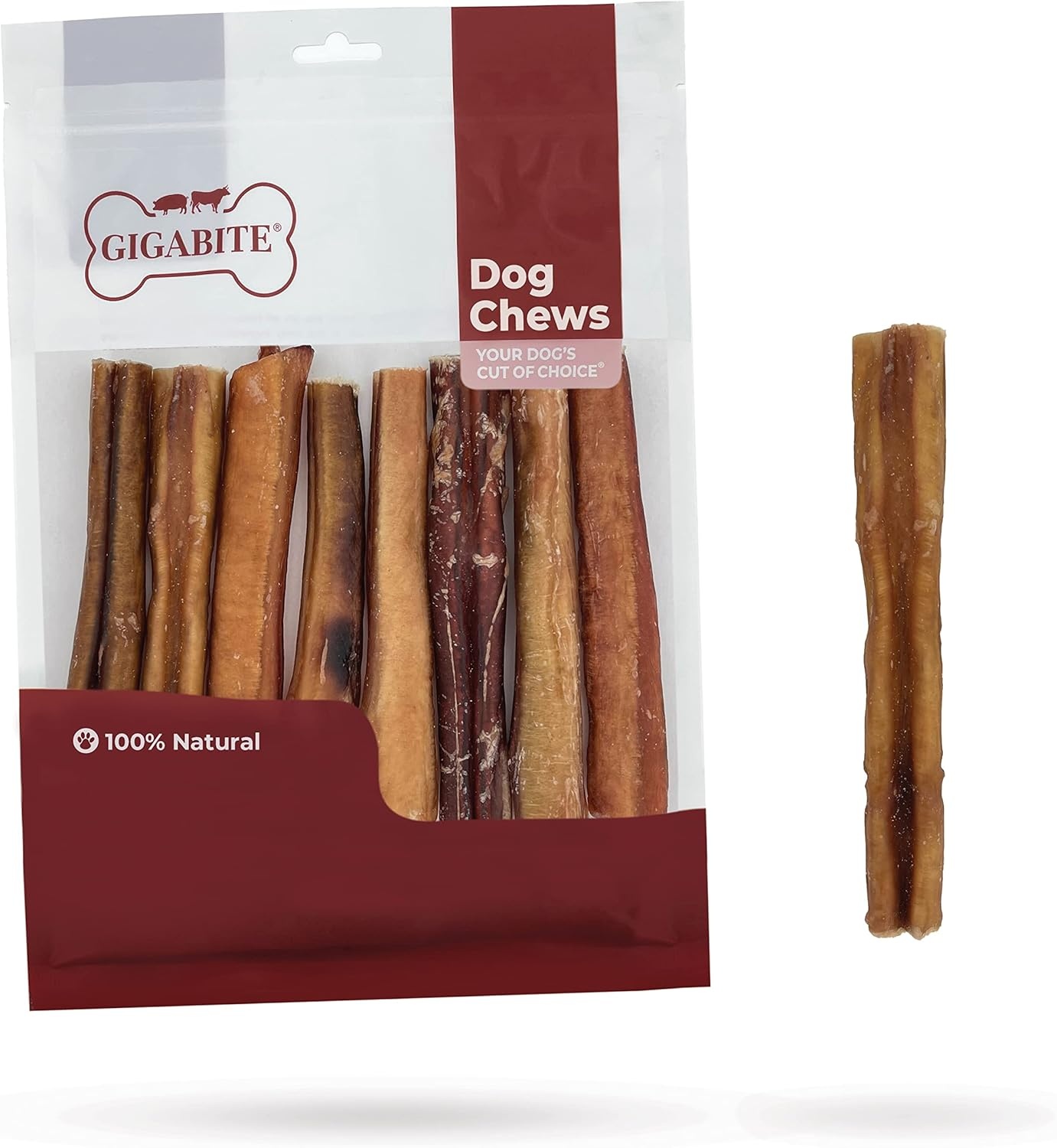 image:imageGigaBite Bully Sticks for Dogs All Natural Beef Pizzle Dog Chews Odor amp Rawhide Free Dog Treats Long Lasting High Protein Chews Digestible Dental Dog Treat Sticks Halfcut 6 Pack of 106inch