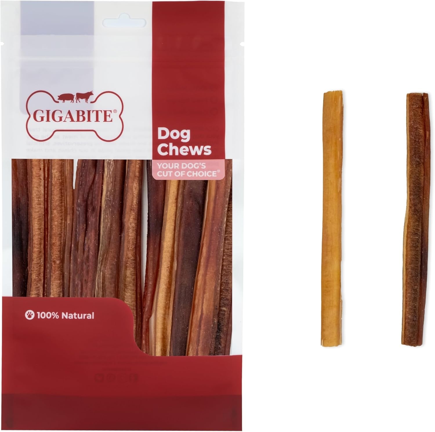 image:imageGigaBite Bully Sticks for Dogs All Natural Beef Pizzle Dog Chews Odor amp Rawhide Free Dog Treats Long Lasting High Protein Chews Digestible Dental Dog Treat Sticks Halfcut 6 Pack of 106inch
