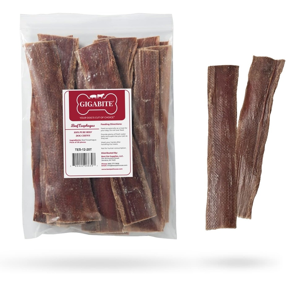 image:imageGigaBite Beef Esophagus Dog Treats Natural Gullet Sticks for Dogs High Protein Single Ingredient Dog Chews Rawhide Free Dental Dog Treats for All Dog Breeds Strips 10 inch Pack of 18Esophagus Strips 10