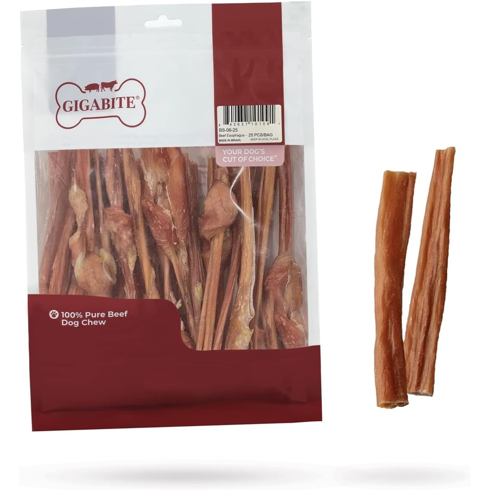 image:imageGigaBite Beef Esophagus Dog Treats Natural Gullet Sticks for Dogs High Protein Single Ingredient Dog Chews Rawhide Free Dental Dog Treats for All Dog Breeds Strips 10 inch Pack of 18Bladder Sticks 6