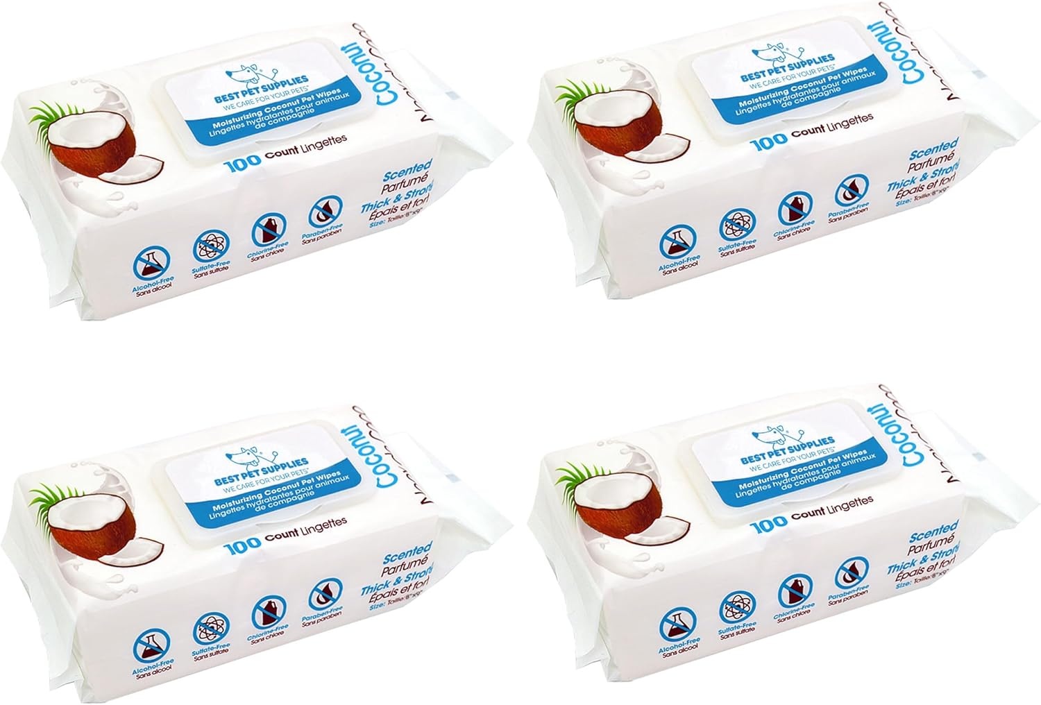 image:imageBest Pet Supplies 8 x 9 Large Unscented Dog Wipes Cleaning and Deodorizing for Paws and Coat Gentle Formula with Aloe Vera Vitamin E for Puppies and Cats 400 CountMoisturizing Coconut