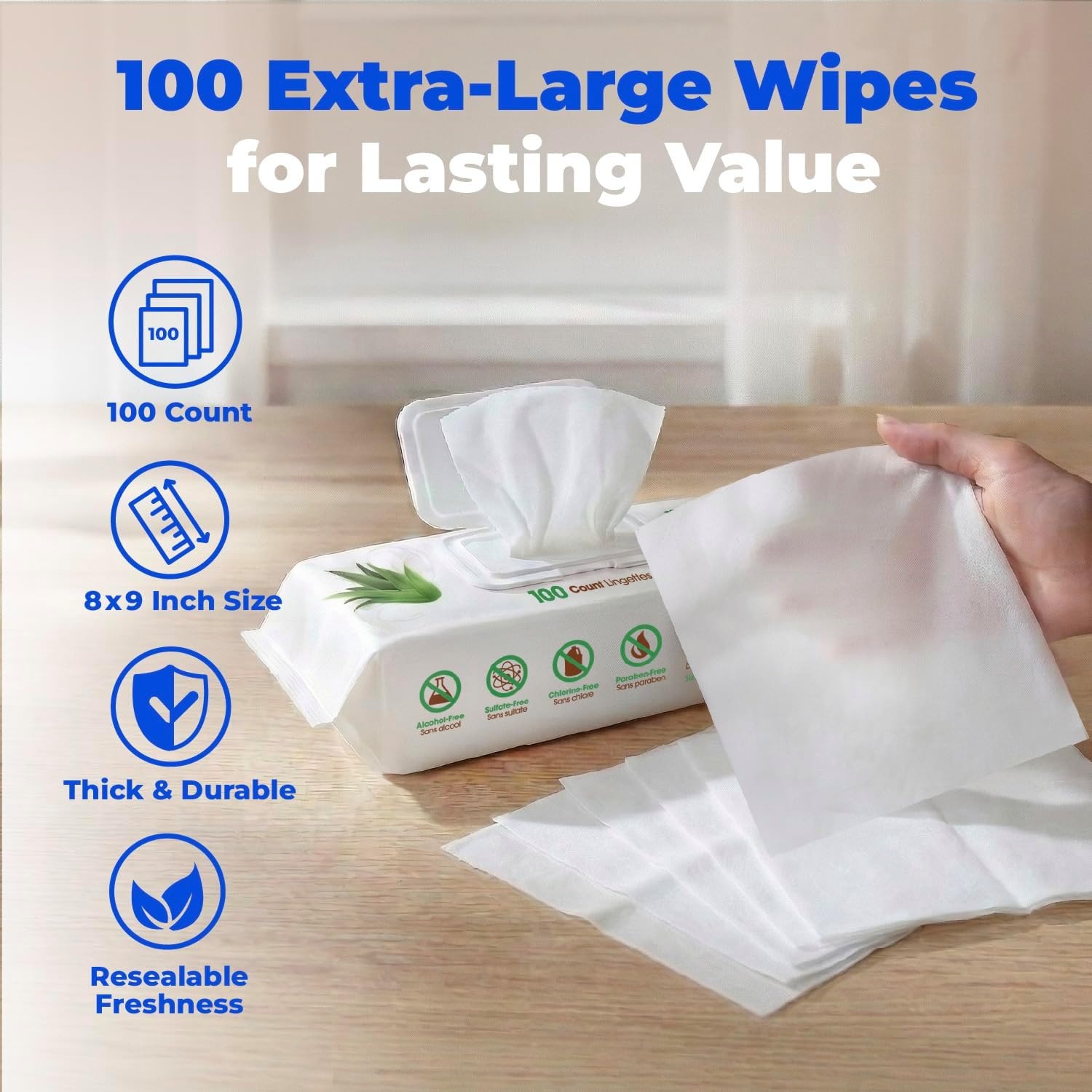 image:imageBest Pet Supplies 8 x 9 Large Unscented Dog Wipes Cleaning and Deodorizing for Paws and Coat Gentle Formula with Aloe Vera Vitamin E for Puppies and Cats 400 CountHydrating Aloe Vera