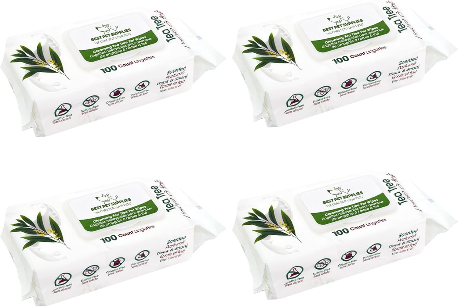 image:imageBest Pet Supplies 8 x 9 Large Unscented Dog Wipes Cleaning and Deodorizing for Paws and Coat Gentle Formula with Aloe Vera Vitamin E for Puppies and Cats 400 CountCleansing Tea Tree