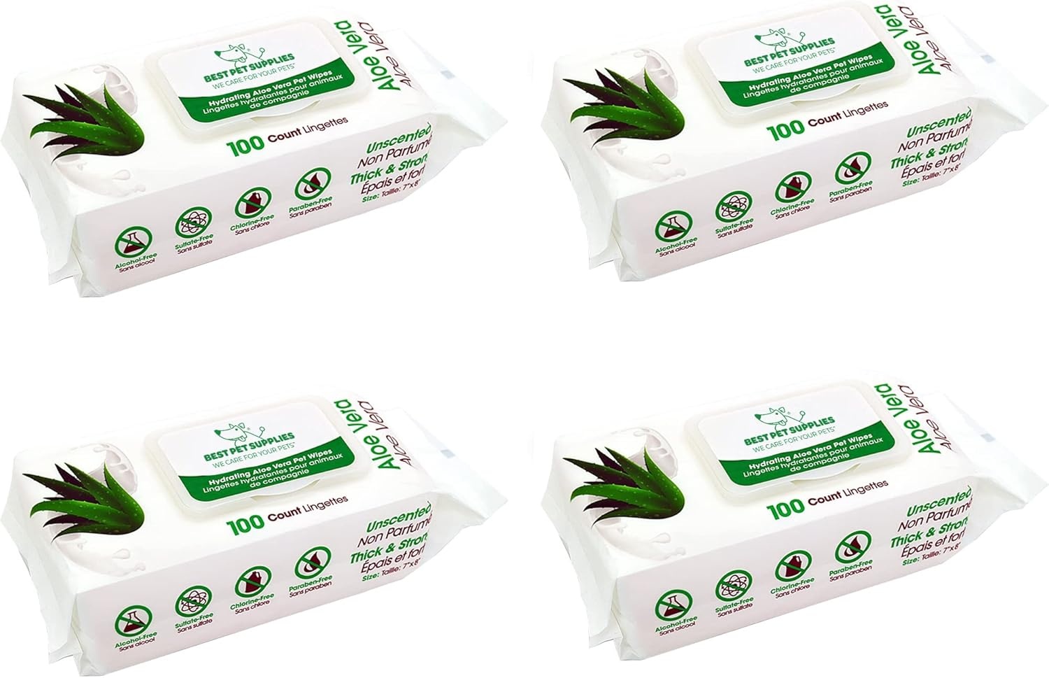 image:imageBest Pet Supplies 8 x 9 Large Unscented Dog Wipes Cleaning and Deodorizing for Paws and Coat Gentle Formula with Aloe Vera Vitamin E for Puppies and Cats 400 CountHydrating Aloe Vera