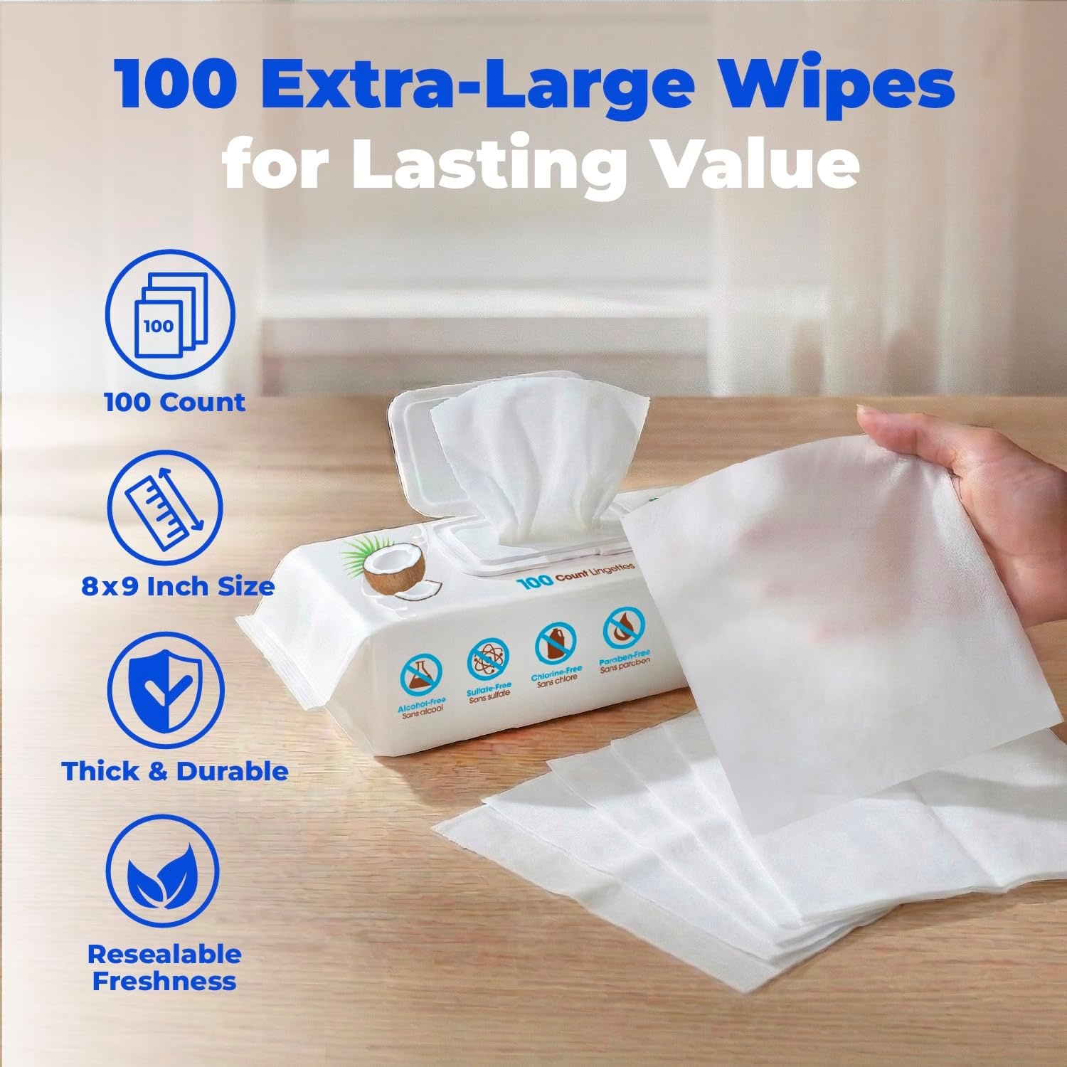 image:imageBest Pet Supplies 8 x 9 Large Unscented Dog Wipes Cleaning and Deodorizing for Paws and Coat Gentle Formula with Aloe Vera Vitamin E for Puppies and Cats 400 CountMoisturizing Coconut