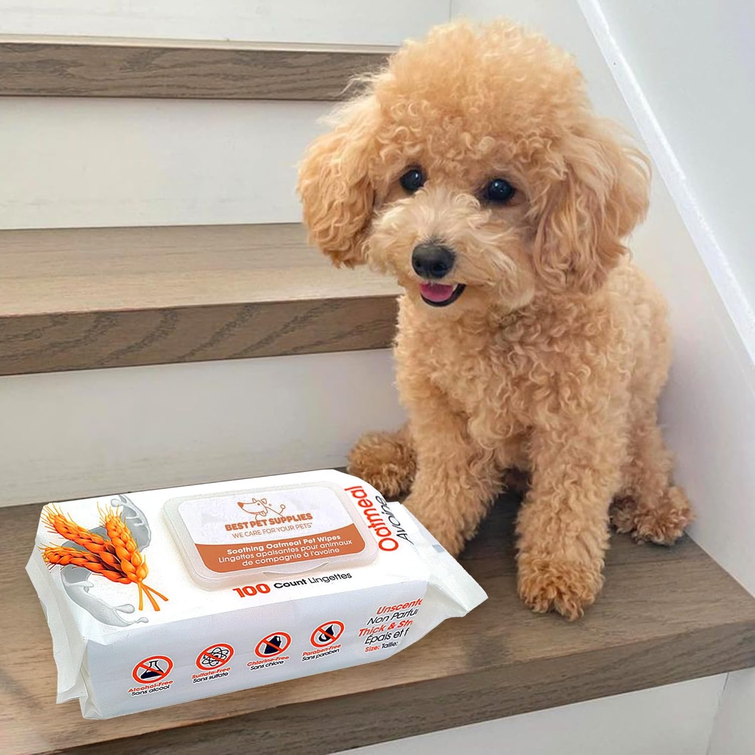 image:imageBest Pet Supplies 8 x 9 Large Unscented Dog Wipes Cleaning and Deodorizing for Paws and Coat Gentle Formula with Aloe Vera Vitamin E for Puppies and Cats 400 CountSoothing Oatmeal