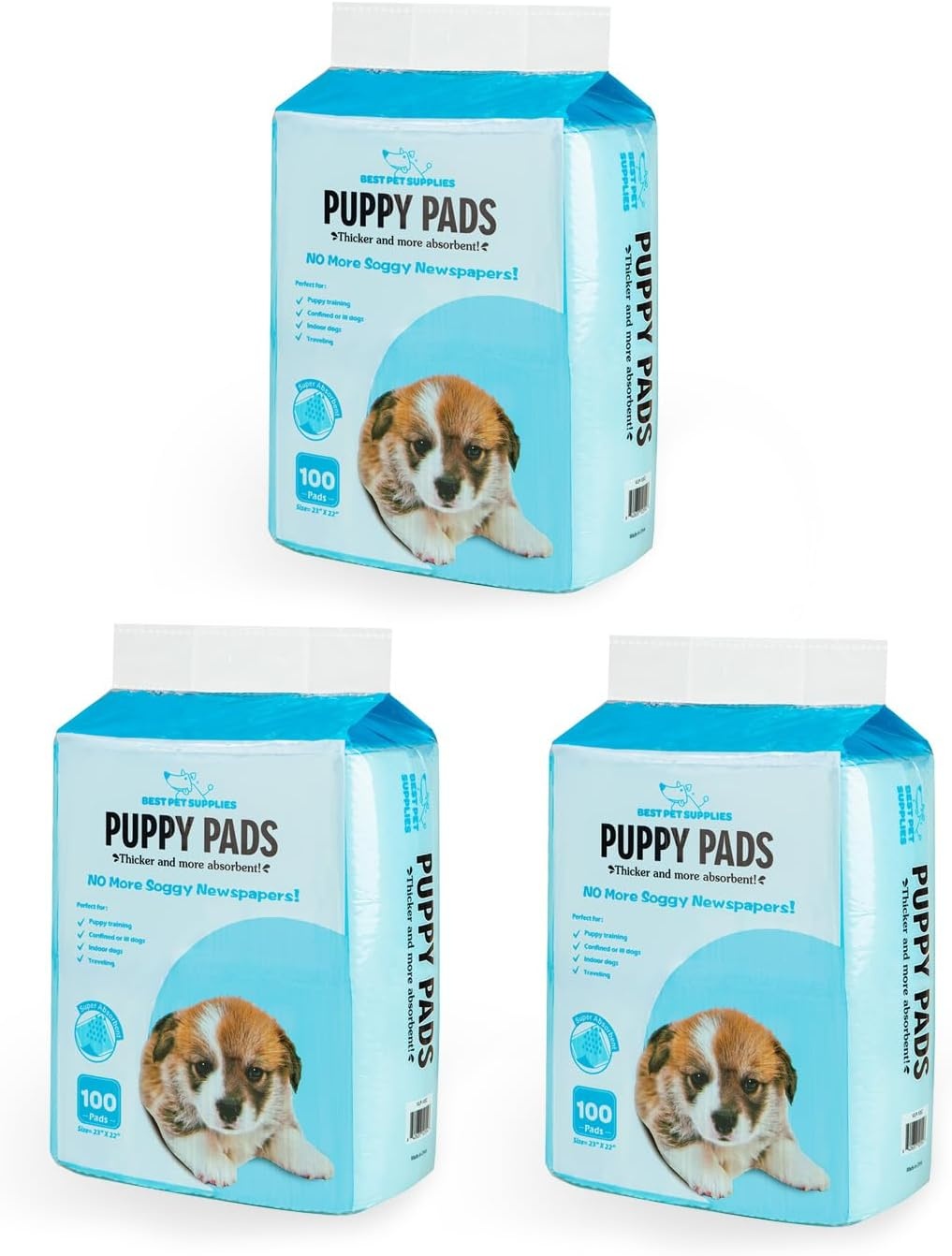 image:imageBest Pet Supplies Puppy Pads 225 x 22 Inches Disposable Dog Training Potty Super Absorbent Baby Blue Puppy Pee Pads for Dogs 300 CountBaby Blue