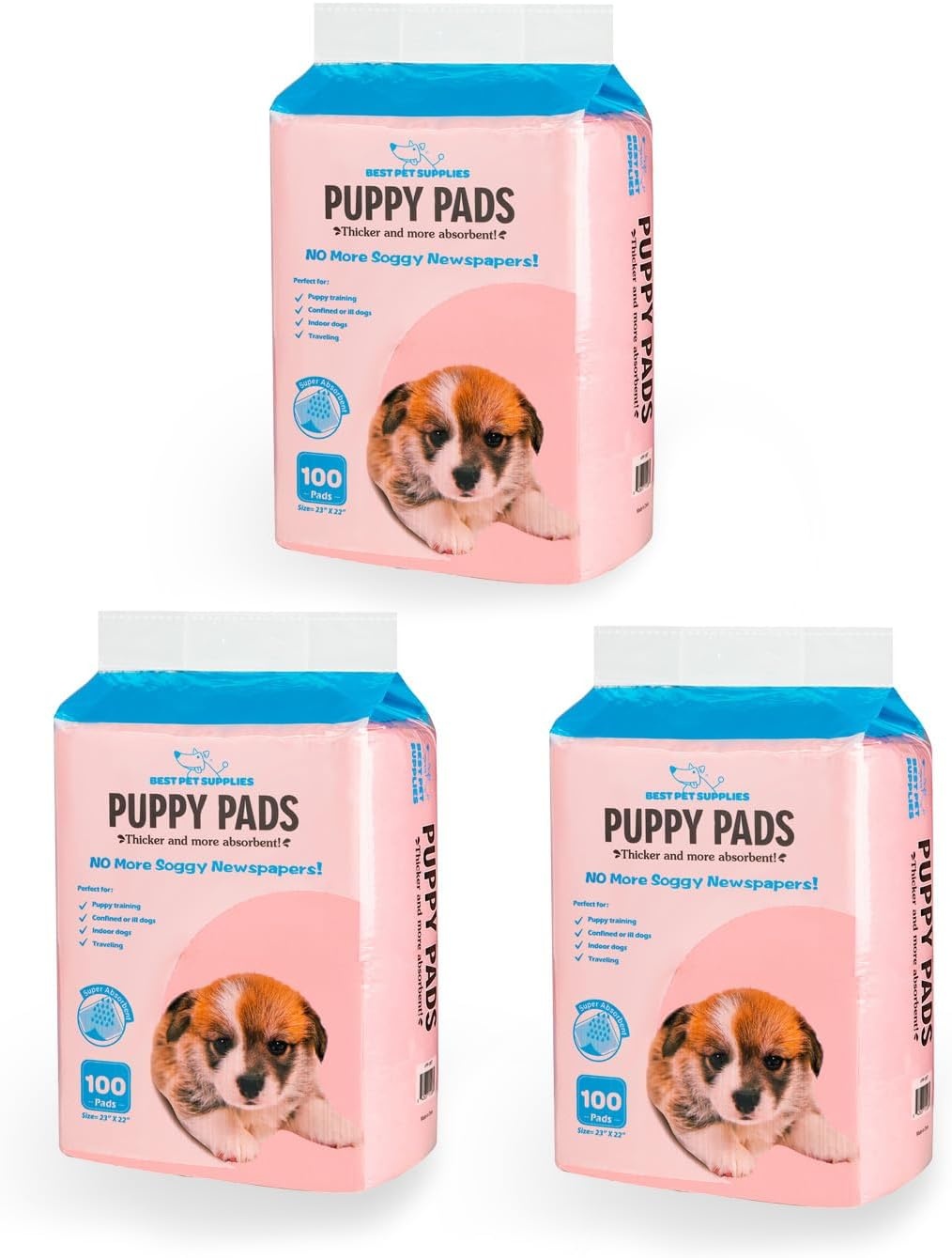 image:imageBest Pet Supplies Puppy Pads 225 x 22 Inches Disposable Dog Training Potty Super Absorbent Baby Blue Puppy Pee Pads for Dogs 300 CountBaby Pink