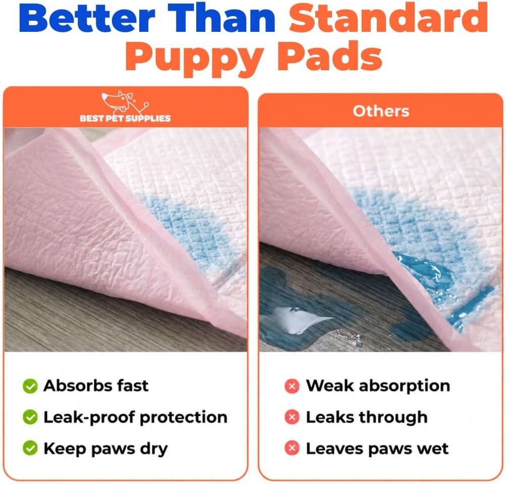 image:imageBest Pet Supplies Puppy Pads 225 x 22 Inches Disposable Dog Training Potty Super Absorbent Baby Blue Puppy Pee Pads for Dogs 300 CountBaby Pink