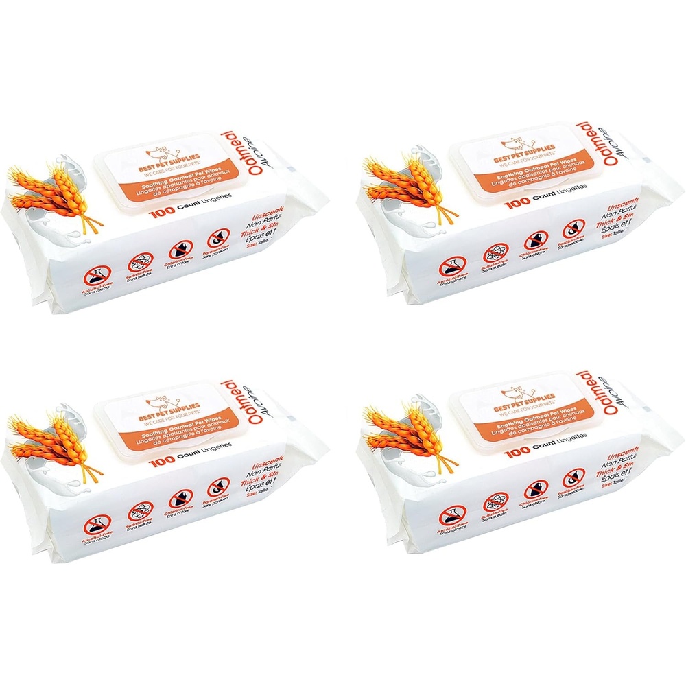 image:imageBest Pet Supplies 8 x 9 Large Unscented Dog Wipes Cleaning and Deodorizing for Paws and Coat Gentle Formula with Aloe Vera Vitamin E for Puppies and Cats 400 CountSoothing Oatmeal