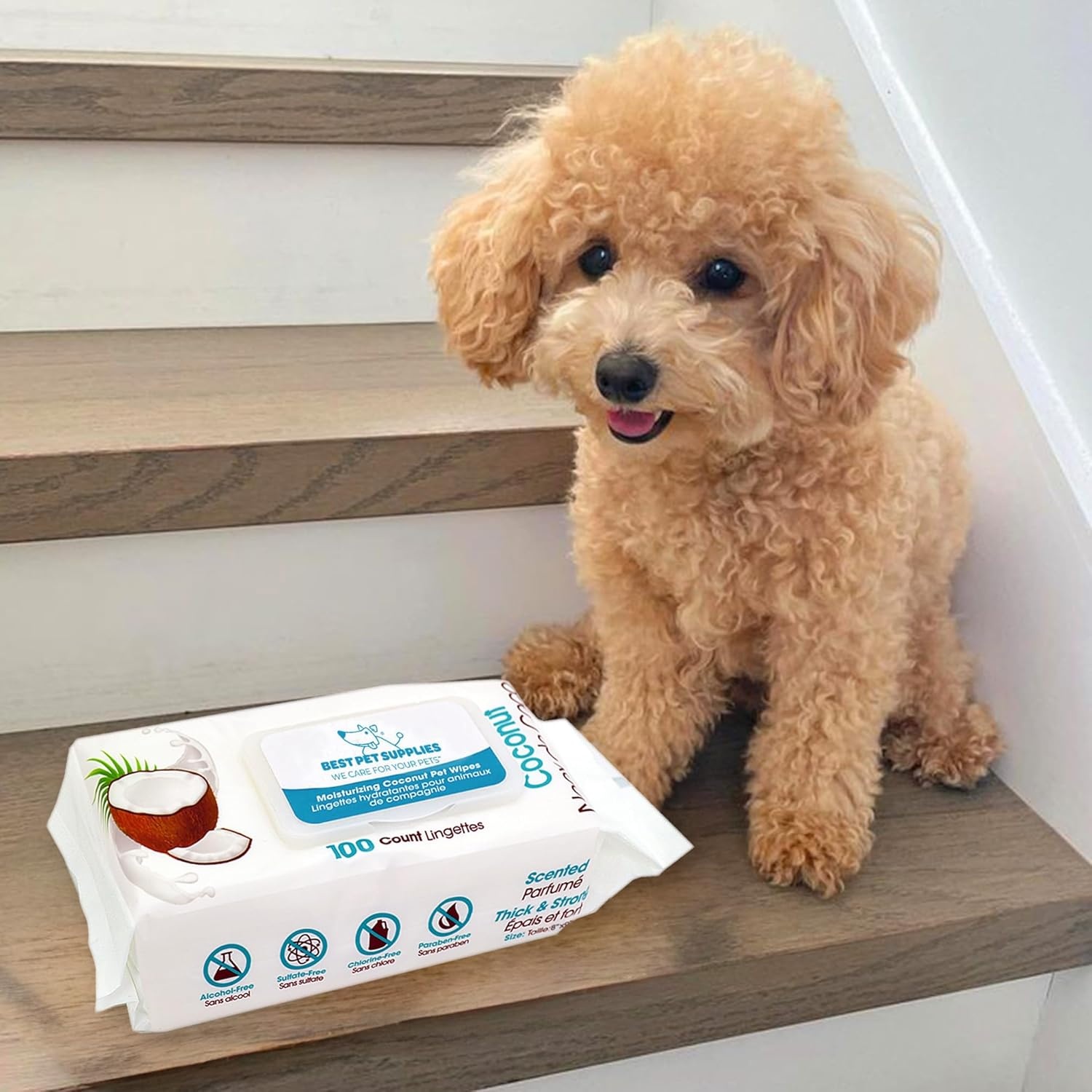 image:imageBest Pet Supplies CoconutScented Moisturizing Pet Wipes for Dogs amp Cats Extra Soft amp Strong Grooming Wipes with Gentle PlantDerived Formula Model Number WWCO100 Count Pack of 1