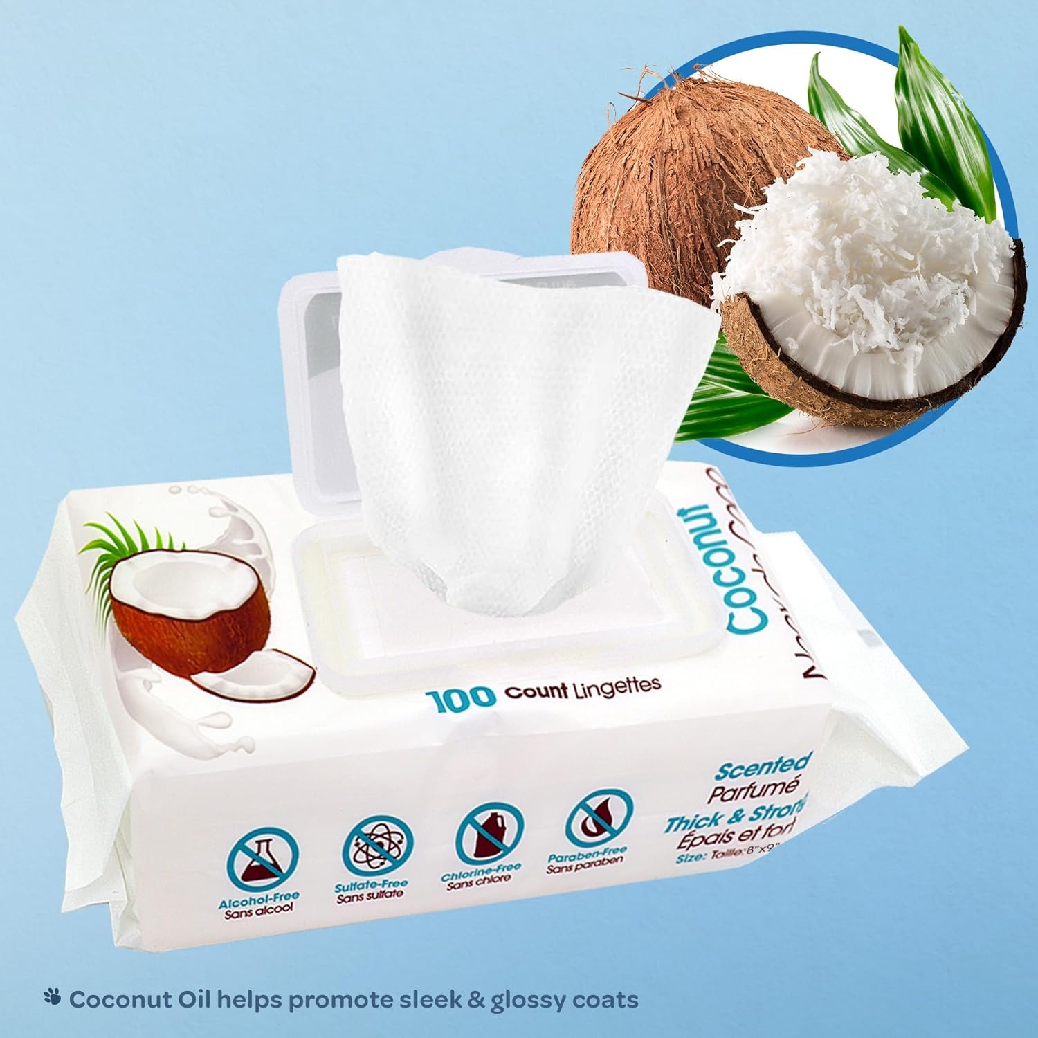 image:imageBest Pet Supplies CoconutScented Moisturizing Pet Wipes for Dogs amp Cats Extra Soft amp Strong Grooming Wipes with Gentle PlantDerived Formula Model Number WWCO100 Count Pack of 1