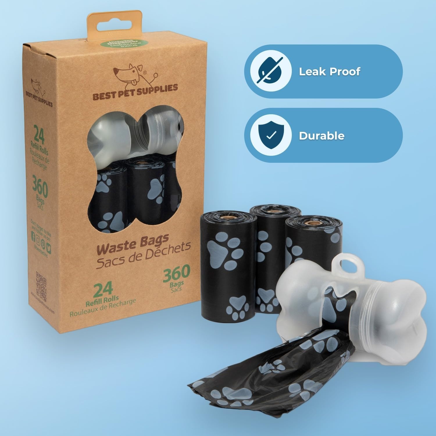 image:imageBest Pet Supplies Dog Poop Bags 360 Bags for Waste Refuse Cleanup Doggy Roll Replacements for Outdoor Puppy Walking and Travel Leak Proof and Tear Resistant Thick Plastic BlackBlack