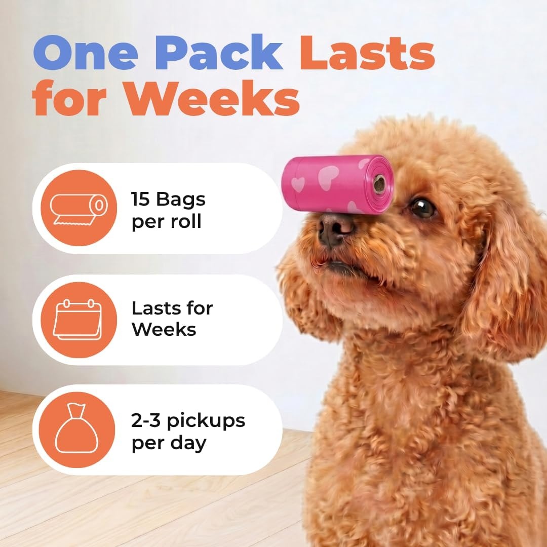 image:imageBest Pet Supplies Dog Poop Bags for Waste Refuse Cleanup Doggy Roll Replacements for Outdoor Puppy Walking and Travel Leak Proof and Tear Resistant Thick Plastic Blue Unscented 240 BagsPink Heart