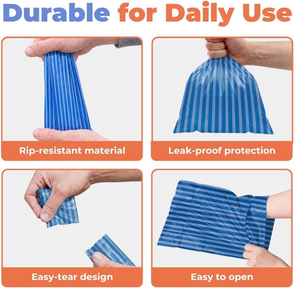 image:imageBest Pet Supplies Dog Poop Bags for Waste Refuse Cleanup Doggy Roll Replacements for Outdoor Puppy Walking and Travel Leak Proof and Tear Resistant Thick Plastic Blue Unscented 240 BagsBlue Strips