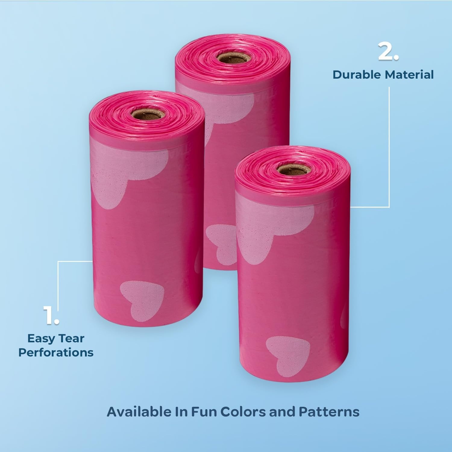 image:imageBest Pet Supplies Dog Poop Bags for Waste Refuse Cleanup Doggy Roll Replacements for Outdoor Puppy Walking and Travel Leak Proof and Tear Resistant Thick Plastic Blue Unscented 240 BagsPink Heart