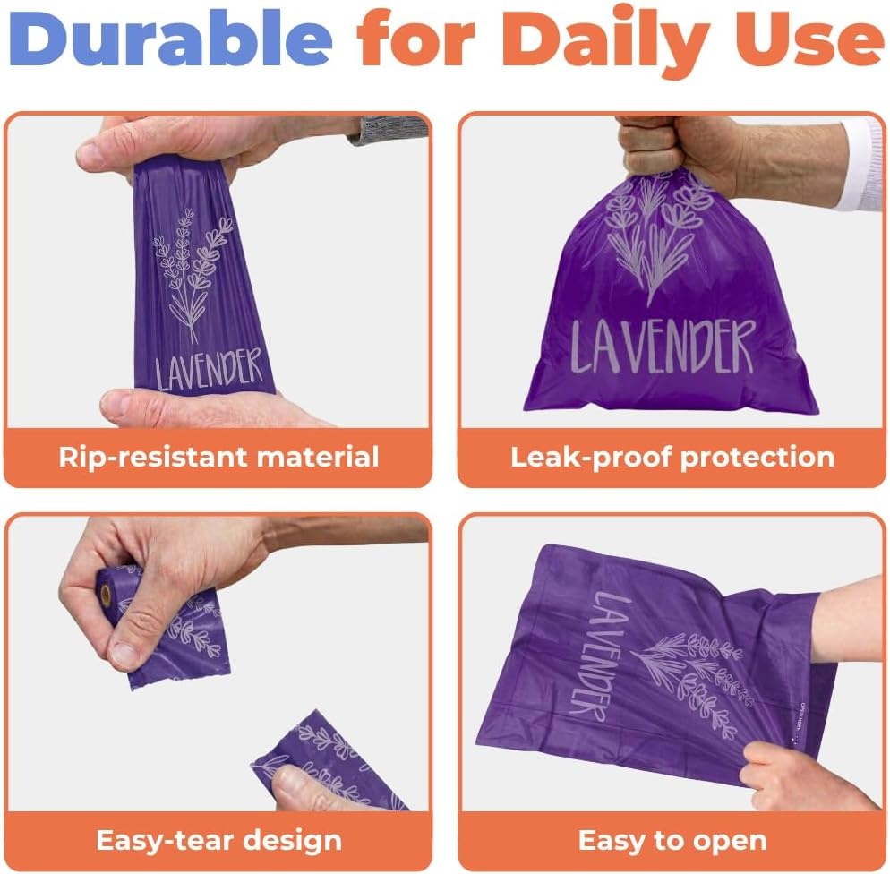 image:imageBest Pet Supplies Dog Poop Bags for Waste Refuse Cleanup Doggy Roll Replacements for Outdoor Puppy Walking and Travel Leak Proof and Tear Resistant Thick Plastic Blue Unscented 240 BagsPurple Lavender Scented