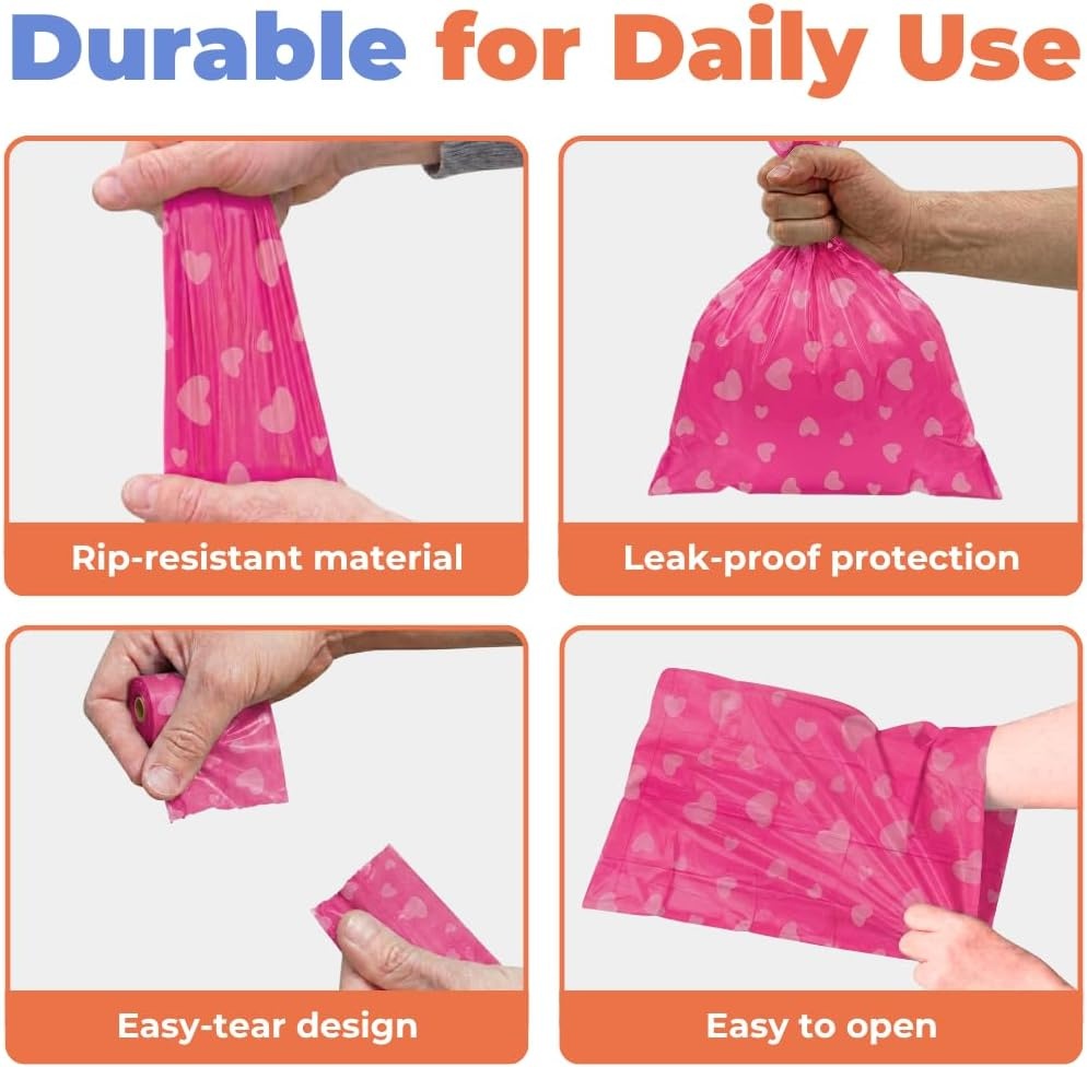 image:imageBest Pet Supplies Dog Poop Bags for Waste Refuse Cleanup Doggy Roll Replacements for Outdoor Puppy Walking and Travel Leak Proof and Tear Resistant Thick Plastic Blue Unscented 240 BagsPink Heart