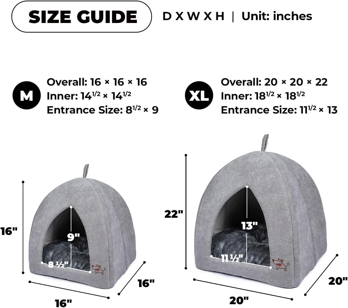 image:imageBest Pet Supplies Cat Bed for Indoor Cat Domed Tent House with Removable Pillow Covered Cat Cave for Small Dog Puppies and All Breeds of Cats Gray 17 x 15 x H14Gray Tent
