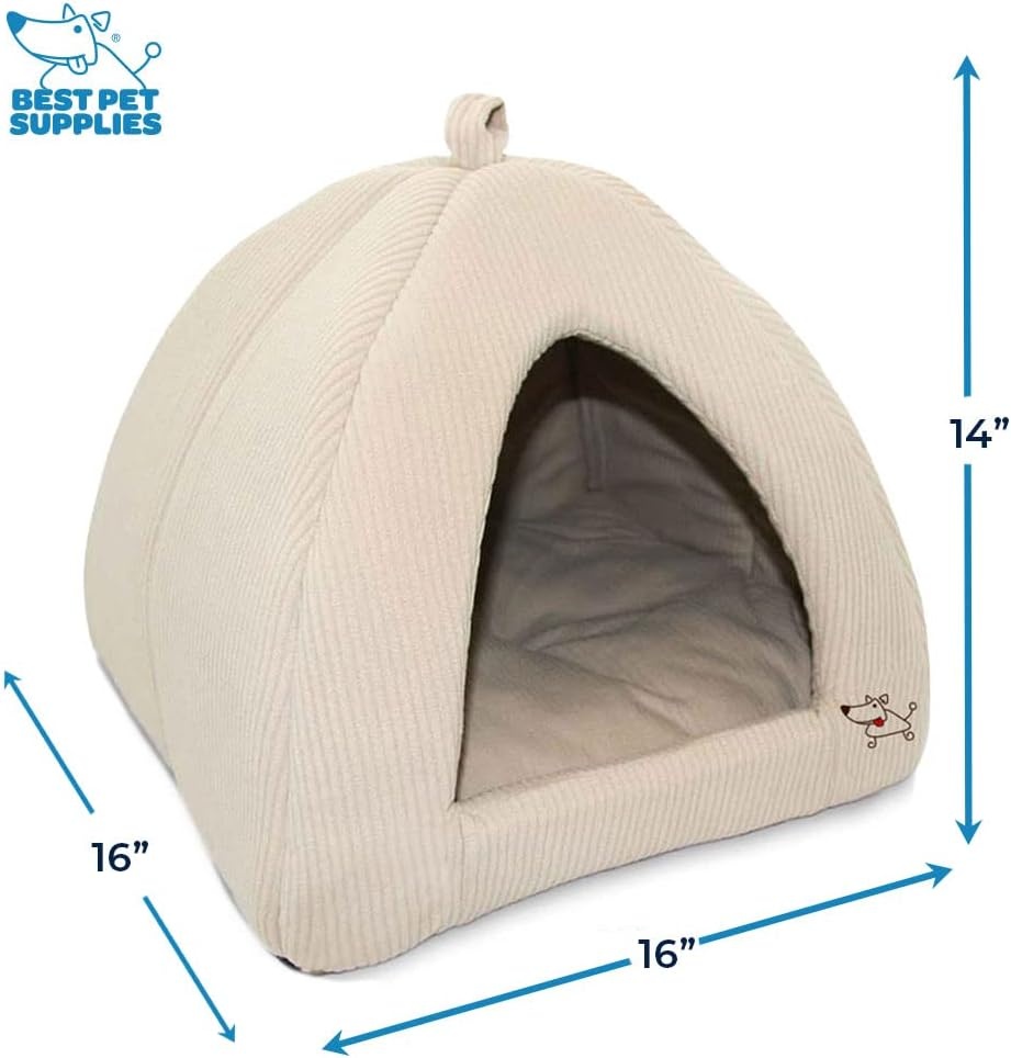 image:imageBest Pet Supplies Cat Bed for Indoor Cat Domed Tent House with Removable Pillow Covered Cat Cave for Small Dog Puppies and All Breeds of Cats Gray 17 x 15 x H14Beige Corduroy