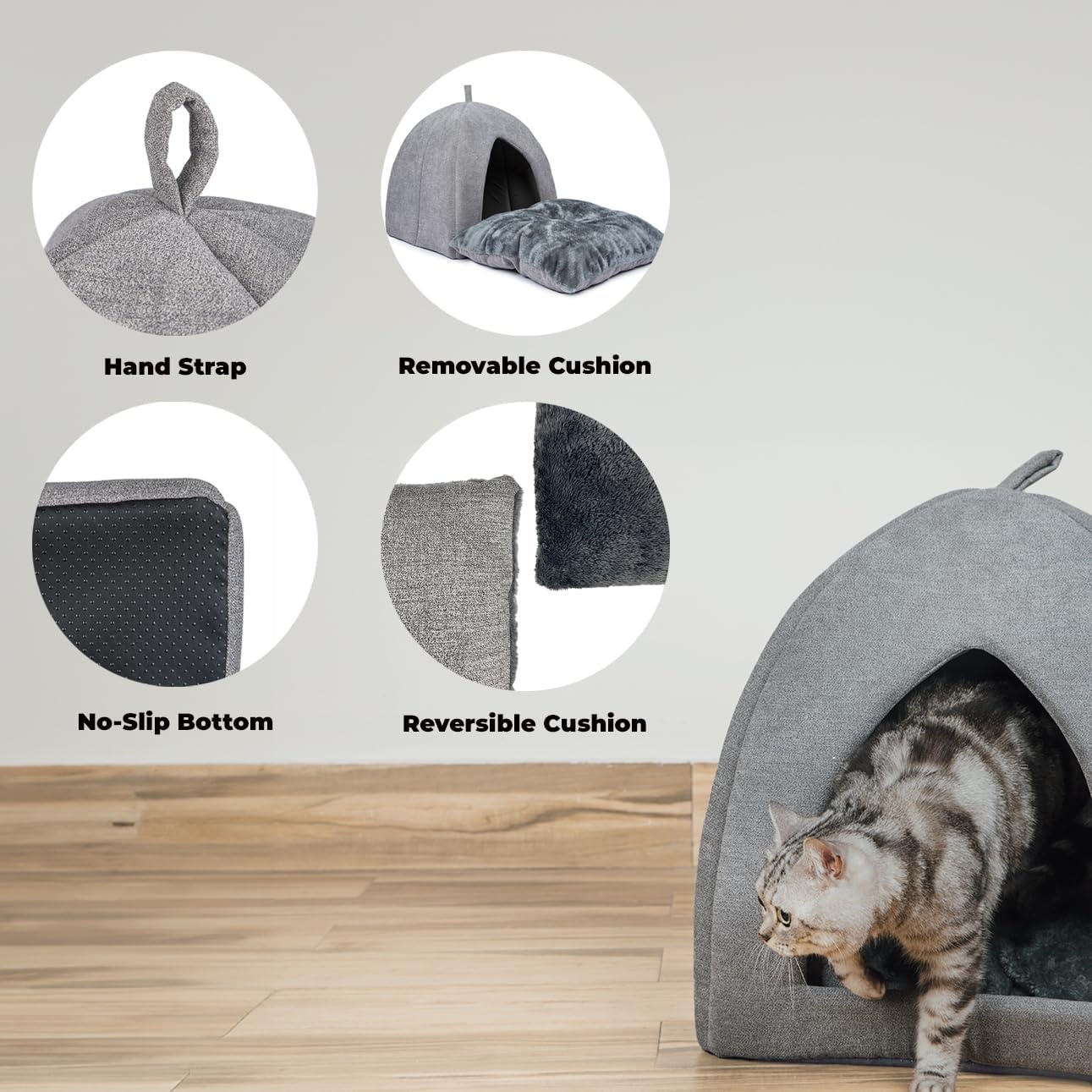 image:imageBest Pet Supplies Cat Bed for Indoor Cat Domed Tent House with Removable Pillow Covered Cat Cave for Small Dog Puppies and All Breeds of Cats Gray 17 x 15 x H14Gray Tent
