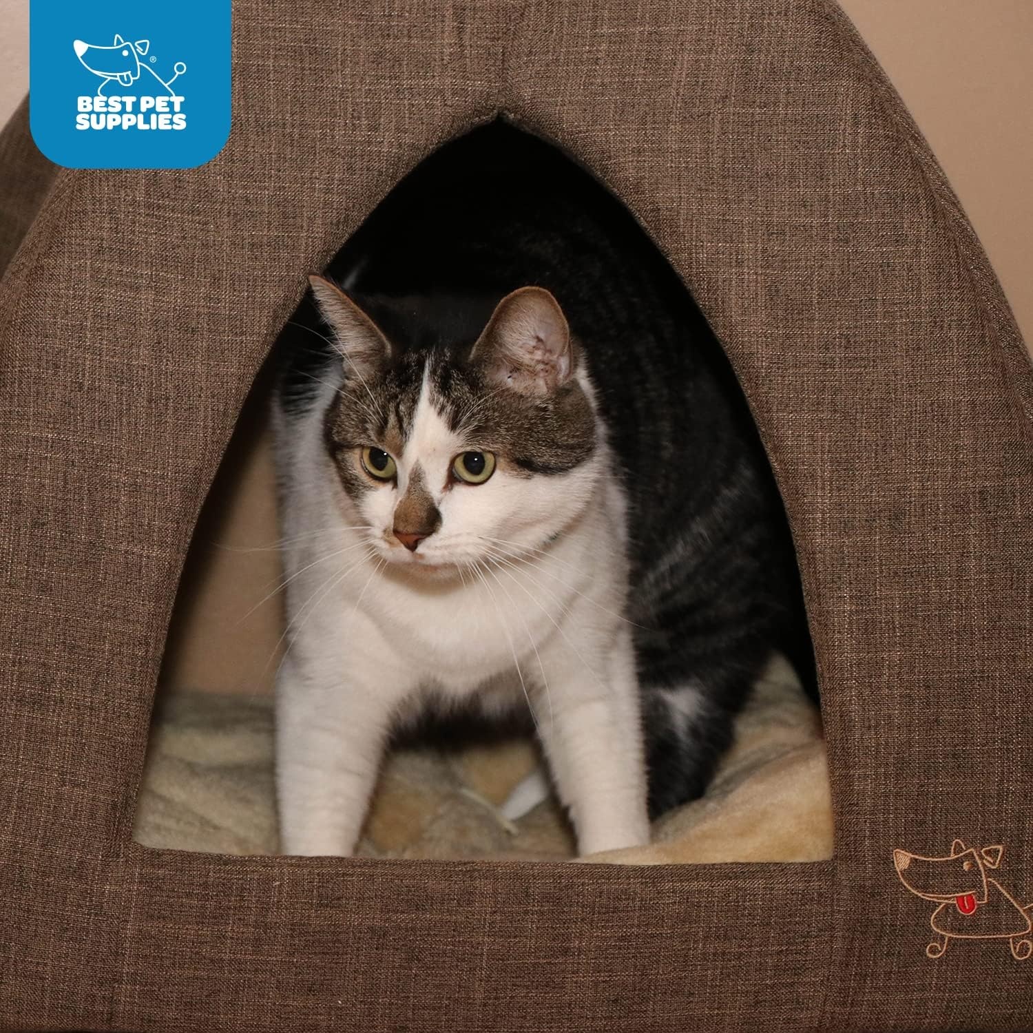 image:imageBest Pet Supplies Cat Bed for Indoor Cat Domed Tent House with Removable Pillow Covered Cat Cave for Small Dog Puppies and All Breeds of Cats Gray 17 x 15 x H14Brown Linen