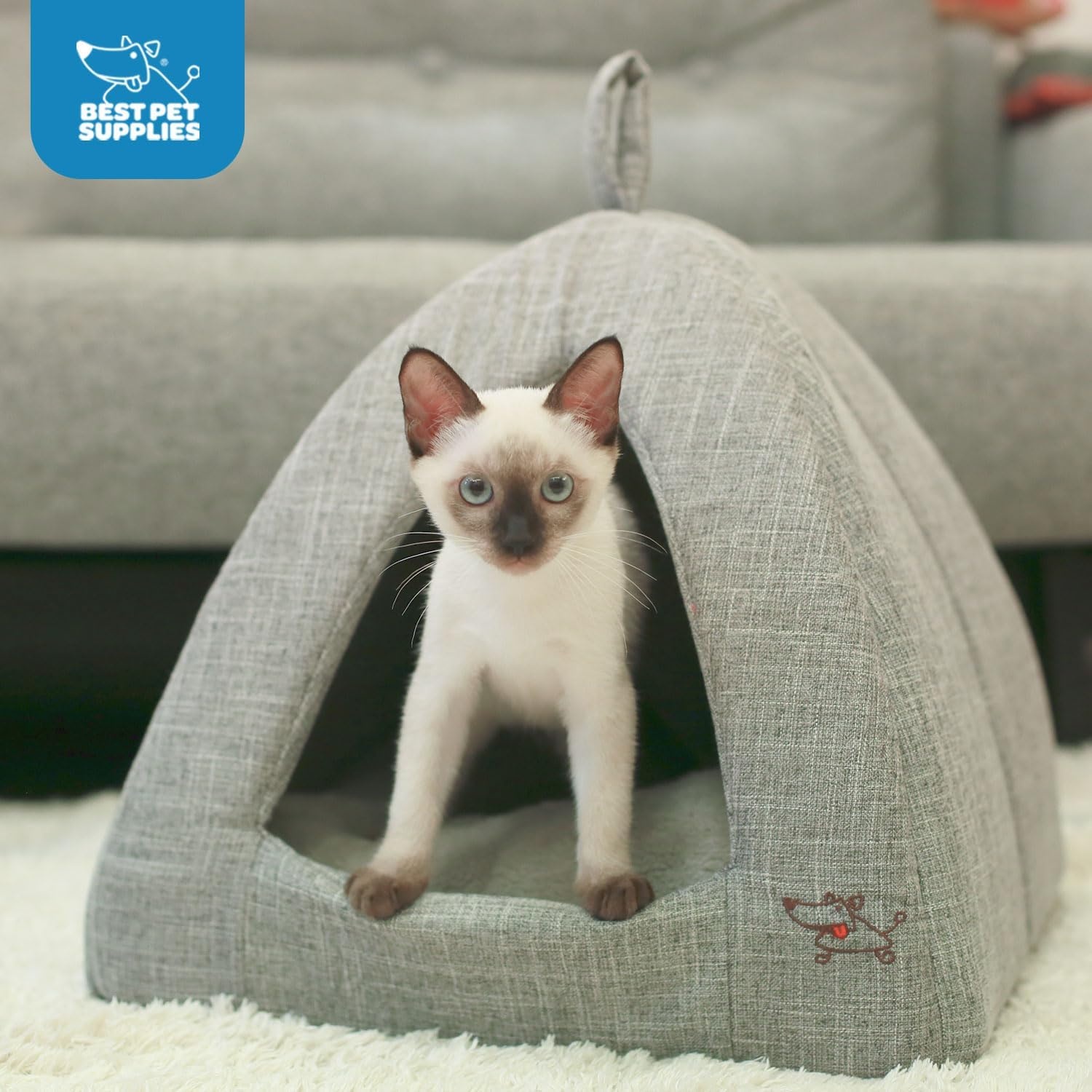 image:imageBest Pet Supplies Cat Bed for Indoor Cat Domed Tent House with Removable Pillow Covered Cat Cave for Small Dog Puppies and All Breeds of Cats Gray 17 x 15 x H14Gray Linen