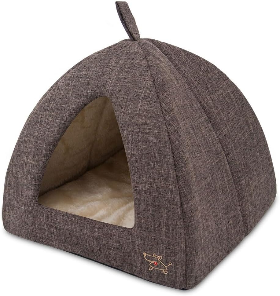 image:imageBest Pet Supplies Cat Bed for Indoor Cat Domed Tent House with Removable Pillow Covered Cat Cave for Small Dog Puppies and All Breeds of Cats Gray 17 x 15 x H14Brown Linen