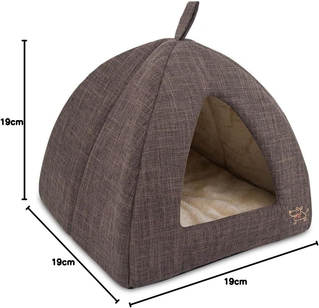 image:imageBest Pet Supplies Cat Bed for Indoor Cat Domed Tent House with Removable Pillow Covered Cat Cave for Small Dog Puppies and All Breeds of Cats Gray 17 x 15 x H14Brown Linen