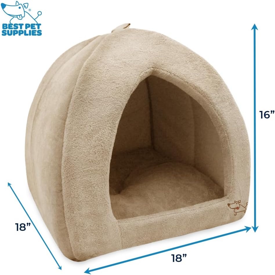 image:imageBest Pet Supplies Cat Bed for Indoor Cat Domed Tent House with Removable Pillow Covered Cat Cave for Small Dog Puppies and All Breeds of Cats Gray 17 x 15 x H14Tan