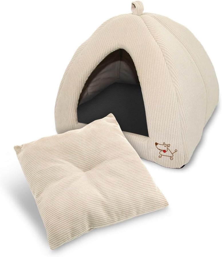 image:imageBest Pet Supplies Cat Bed for Indoor Cat Domed Tent House with Removable Pillow Covered Cat Cave for Small Dog Puppies and All Breeds of Cats Gray 17 x 15 x H14Beige