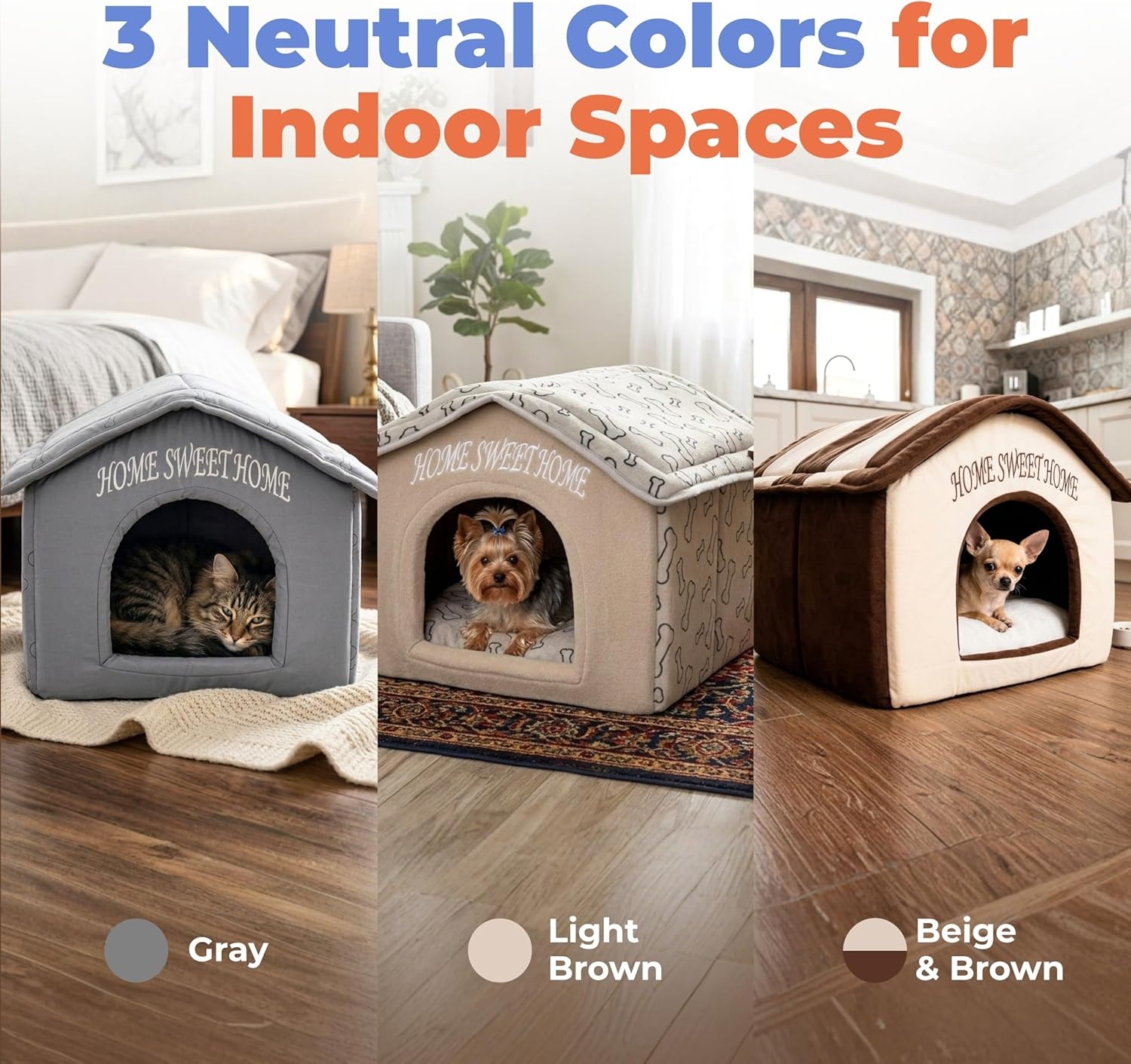 image:imageBest Pet Supplies Cat Bed for Indoor Cat Domed Tent House with Removable Pillow Covered Cat Cave for Small Dog Puppies and All Breeds of Cats Gray 17 x 15 x H14Beige w Brown Stripes