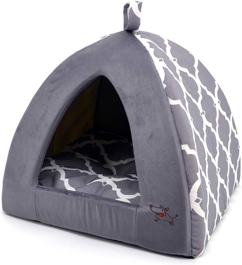 image:imageBest Pet Supplies Cat Bed for Indoor Cat Domed Tent House with Removable Pillow Covered Cat Cave for Small Dog Puppies and All Breeds of Cats Gray 17 x 15 x H14Gray Lattice