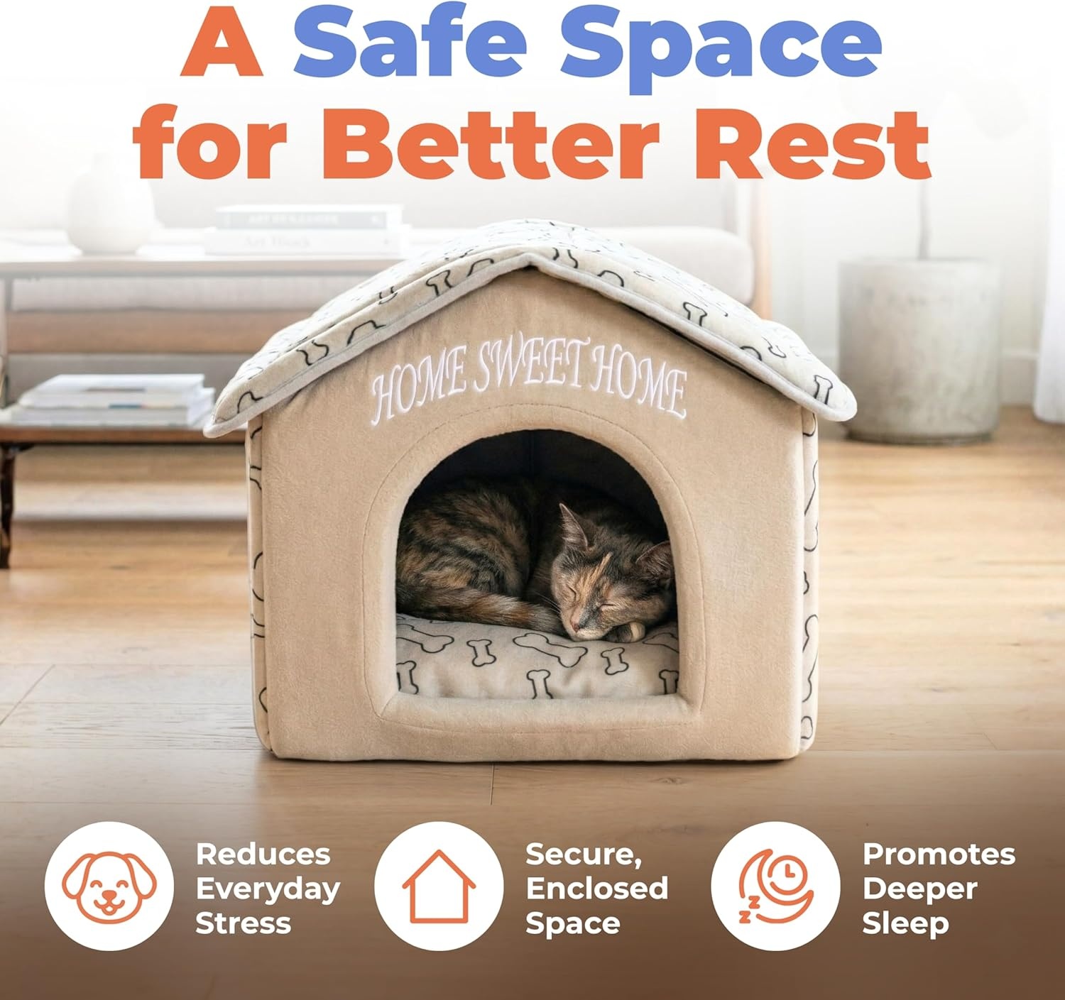 image:imageBest Pet Supplies Cat Bed for Indoor Cat Domed Tent House with Removable Pillow Covered Cat Cave for Small Dog Puppies and All Breeds of Cats Gray 17 x 15 x H14Light Brown w Bones
