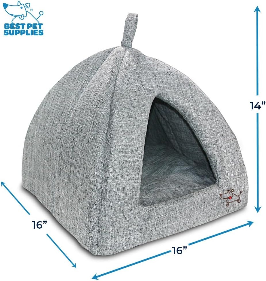 image:imageBest Pet Supplies Cat Bed for Indoor Cat Domed Tent House with Removable Pillow Covered Cat Cave for Small Dog Puppies and All Breeds of Cats Gray 17 x 15 x H14Gray Linen
