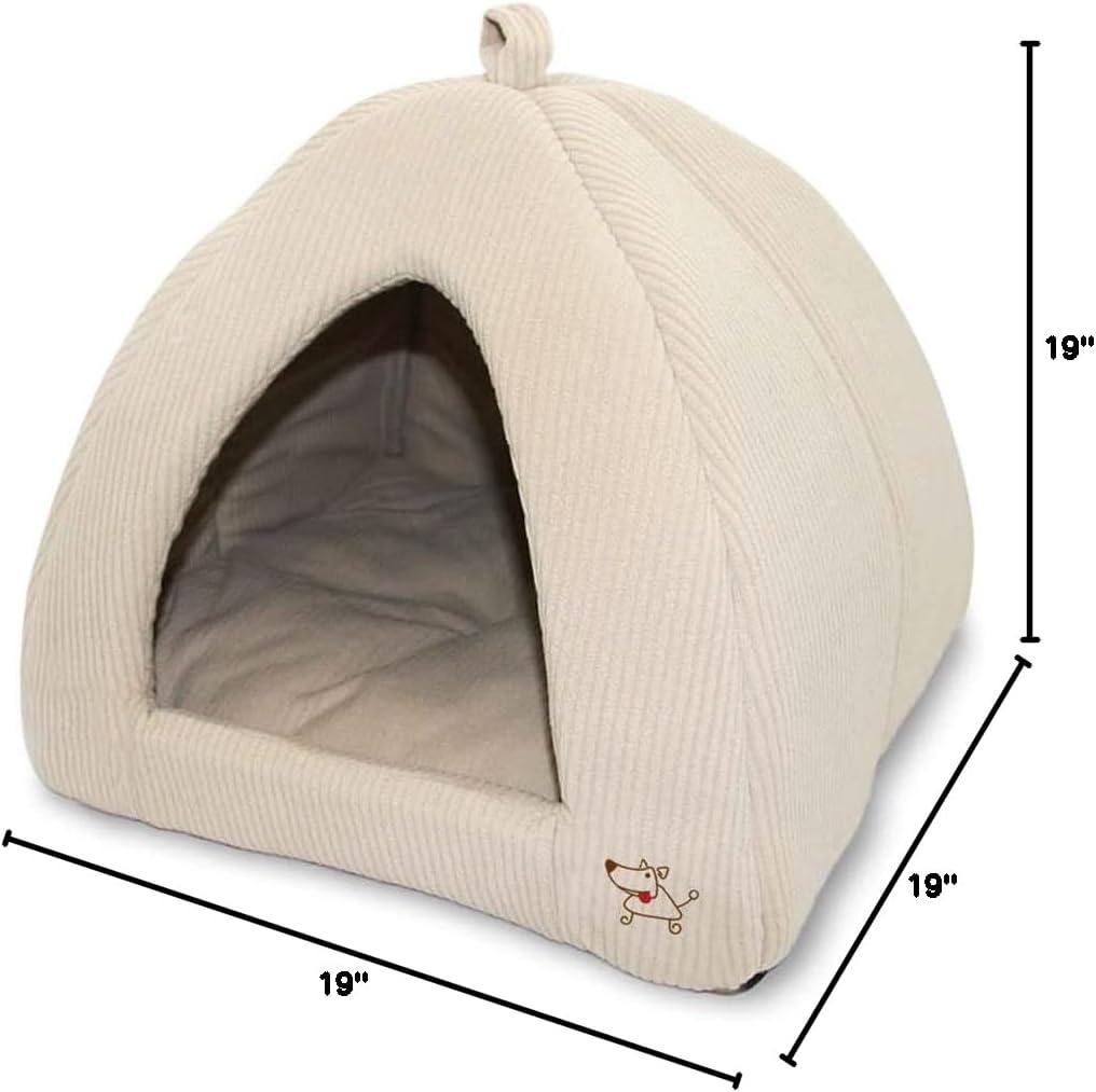 image:imageBest Pet Supplies Cat Bed for Indoor Cat Domed Tent House with Removable Pillow Covered Cat Cave for Small Dog Puppies and All Breeds of Cats Gray 17 x 15 x H14Beige