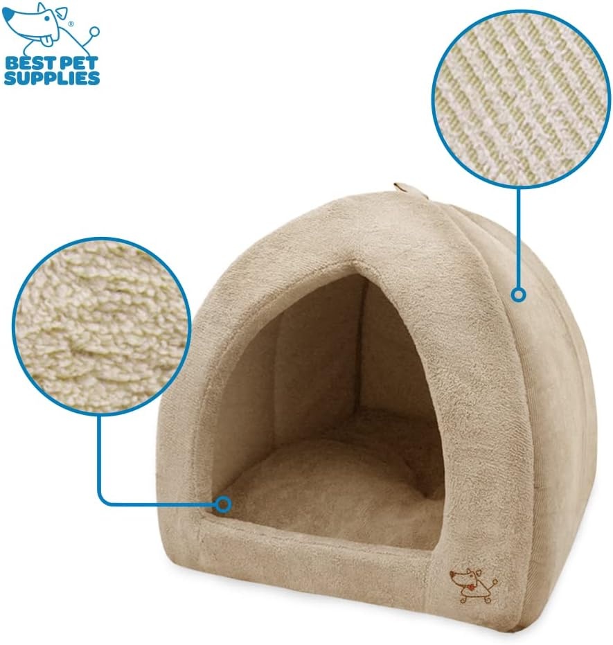 image:imageBest Pet Supplies Cat Bed for Indoor Cat Domed Tent House with Removable Pillow Covered Cat Cave for Small Dog Puppies and All Breeds of Cats Gray 17 x 15 x H14Tan