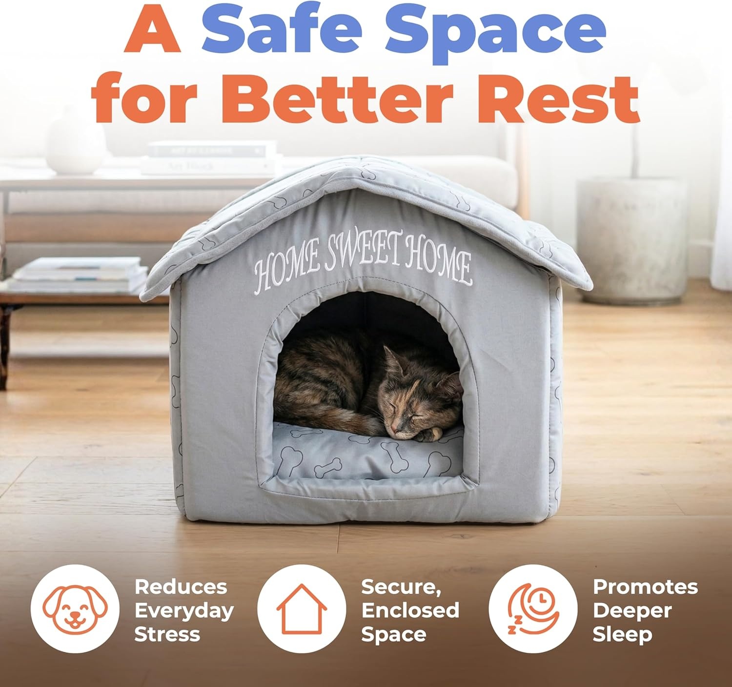 image:imageBest Pet Supplies Cat Bed for Indoor Cat Domed Tent House with Removable Pillow Covered Cat Cave for Small Dog Puppies and All Breeds of Cats Gray 17 x 15 x H14Silver w Bones