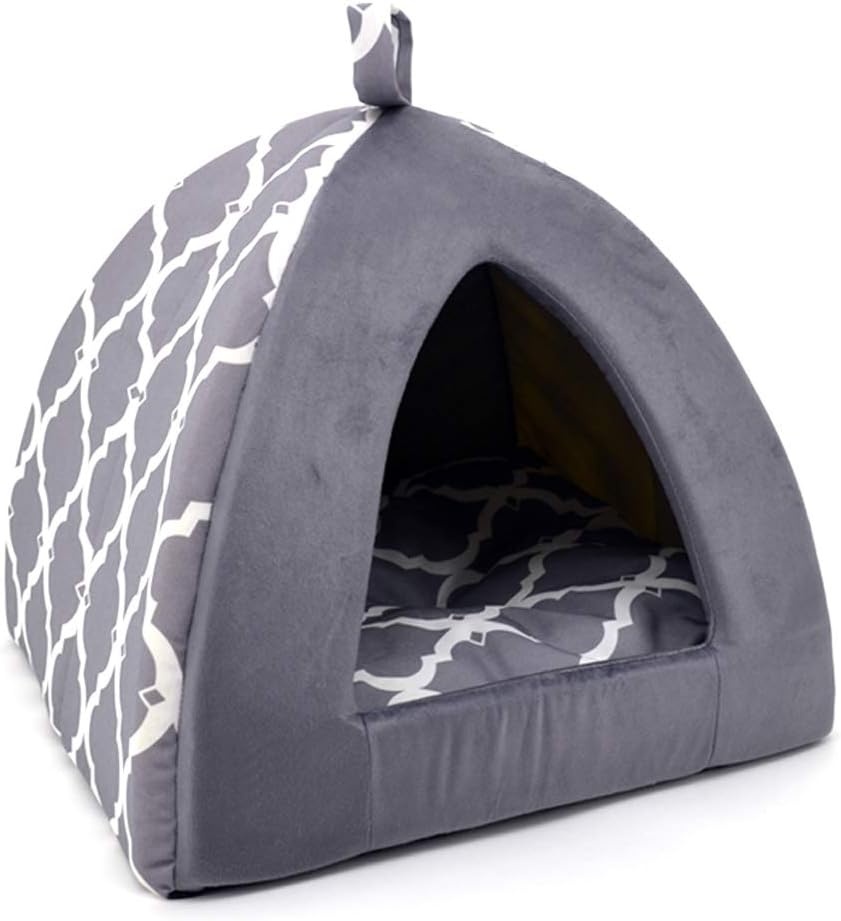 image:imageBest Pet Supplies Cat Bed for Indoor Cat Domed Tent House with Removable Pillow Covered Cat Cave for Small Dog Puppies and All Breeds of Cats Gray 17 x 15 x H14Gray Lattice