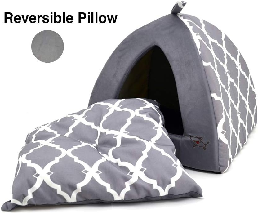 image:imageBest Pet Supplies Cat Bed for Indoor Cat Domed Tent House with Removable Pillow Covered Cat Cave for Small Dog Puppies and All Breeds of Cats Gray 17 x 15 x H14Gray Lattice