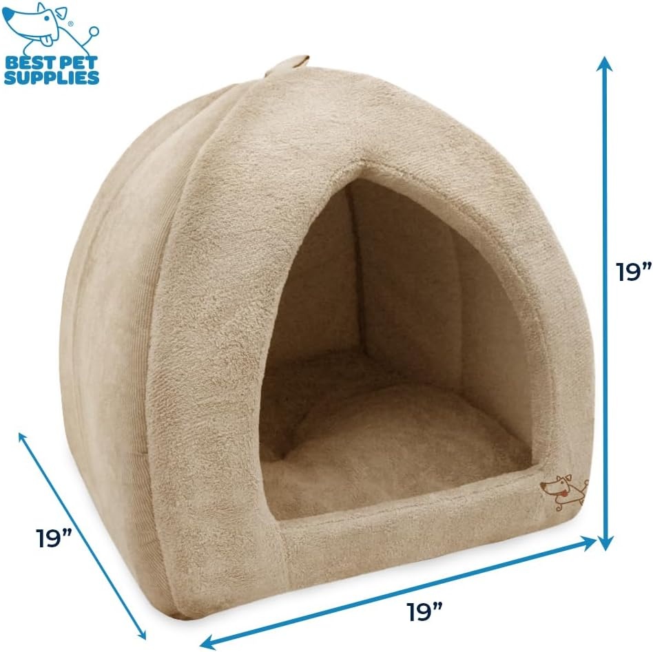 image:imageBest Pet Supplies Cat Bed for Indoor Cat Domed Tent House with Removable Pillow Covered Cat Cave for Small Dog Puppies and All Breeds of Cats Gray 17 x 15 x H14Tan
