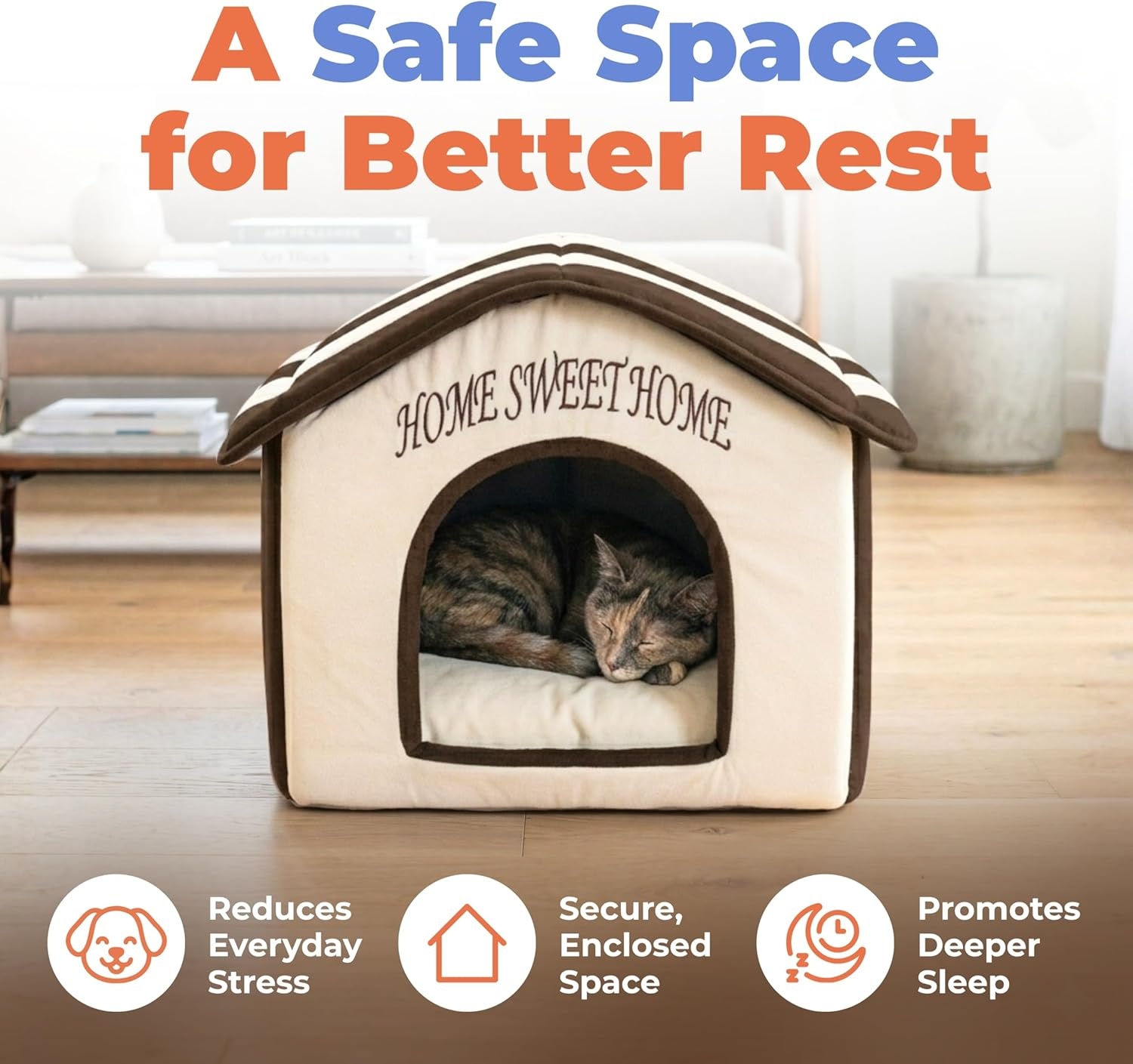 image:imageBest Pet Supplies Cat Bed for Indoor Cat Domed Tent House with Removable Pillow Covered Cat Cave for Small Dog Puppies and All Breeds of Cats Gray 17 x 15 x H14Beige w Brown Stripes