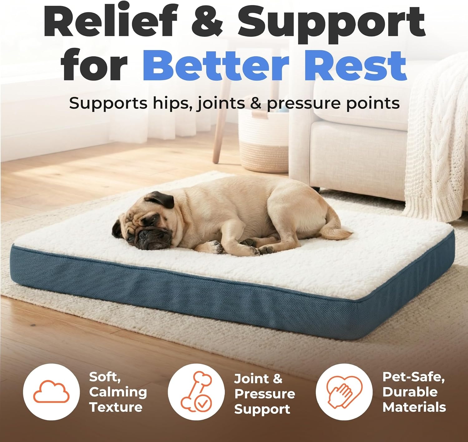 image:imageBest Pet Supplies Orthopedic Dog Bed with Memory Foam Washable Dog Crate Mat for Small Medium amp Large Dogs Thick Mattress for Crates Kennels or Floor Waterproof Pet Bed Gray 24 x 16 x 3Blue