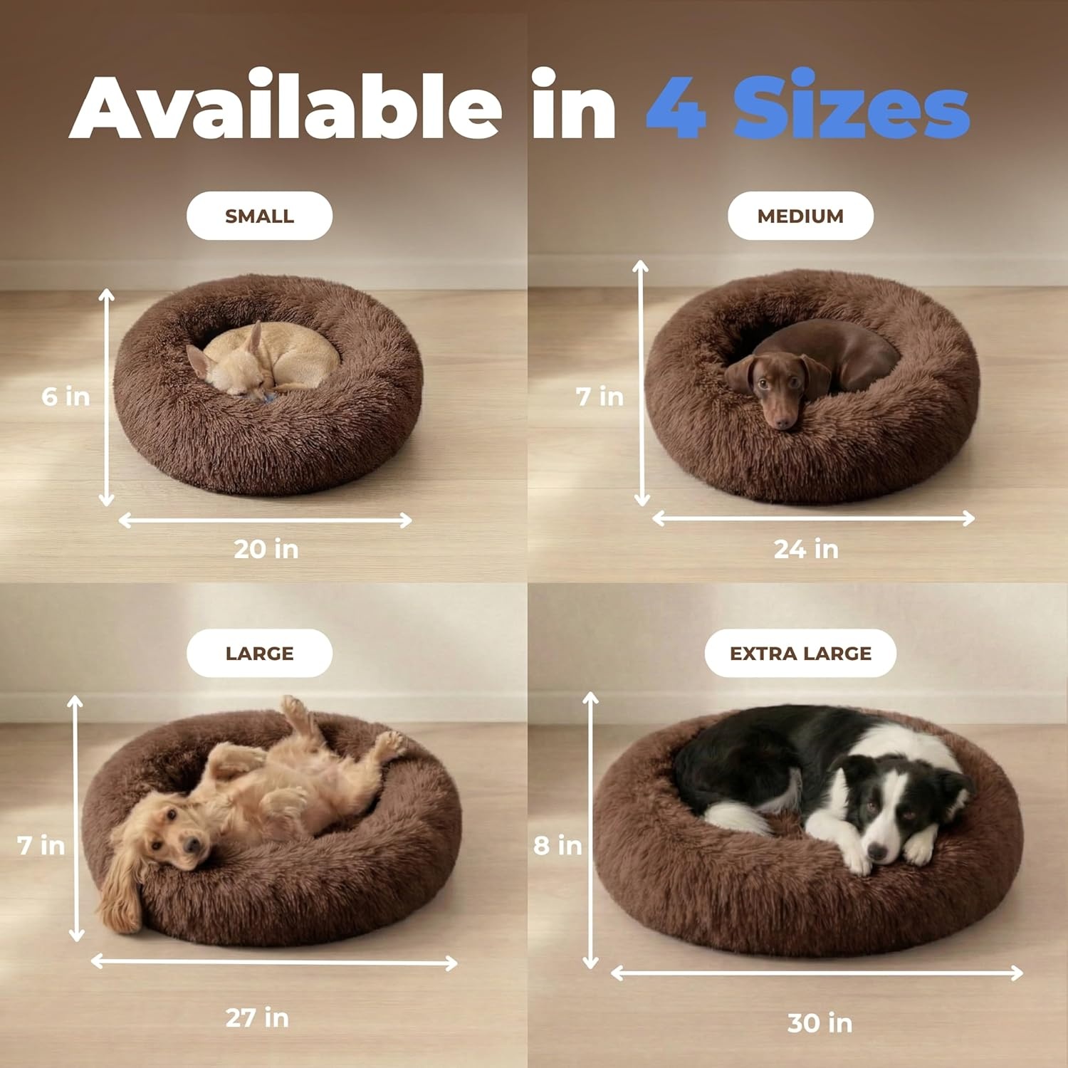 image:imageBest Pet Supplies Round Calming Dog Bed for Small Medium amp Large Dogs Plush Donut Cuddler Pet Bed wRaised Rim for Head Neck Support AntiSlip Bottom Washable Bed Pink 20 x 20 x 6Caramel